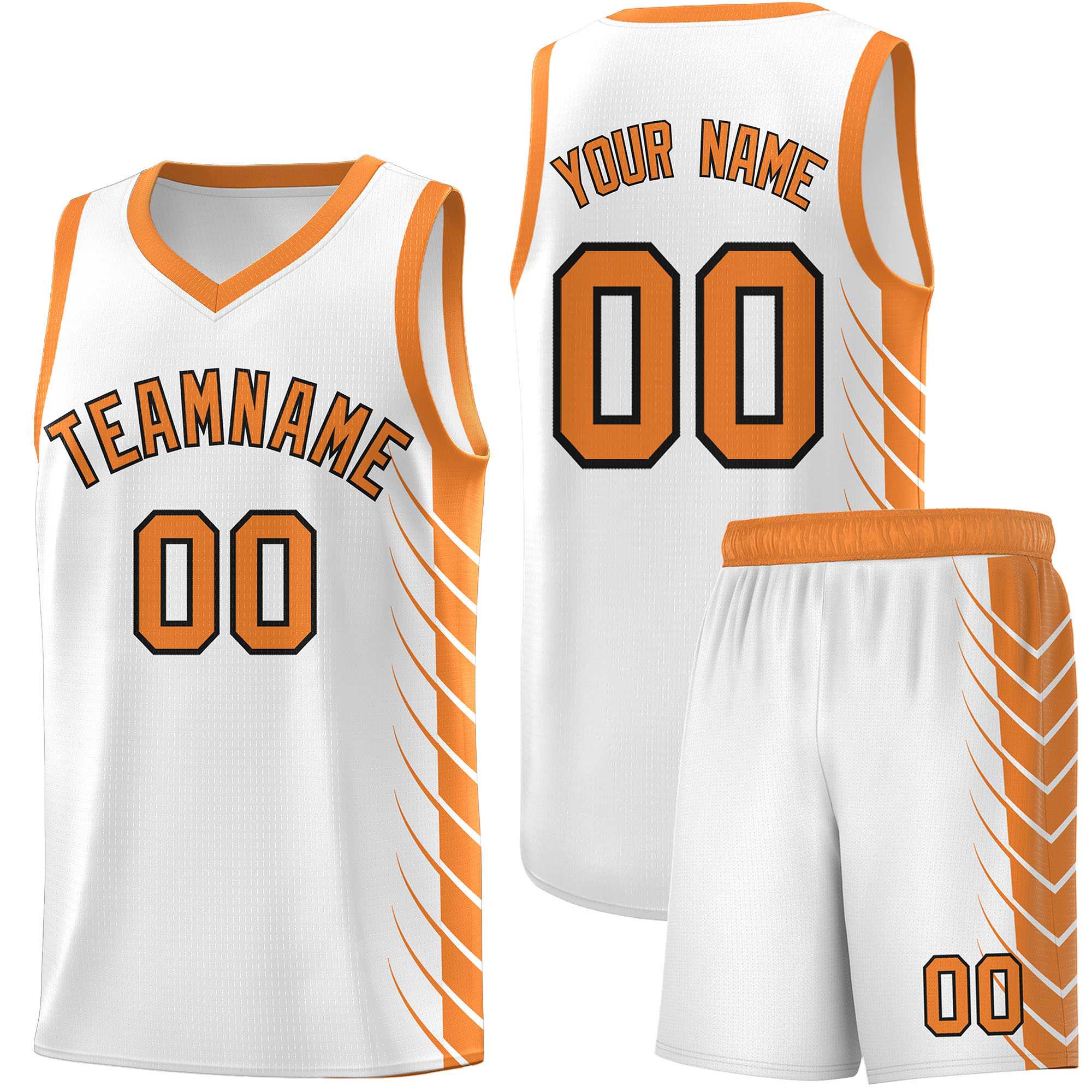 Custom White Gold Orange Personalized Side Symmetrical Line Pattern Sports Uniform Basketball Jersey