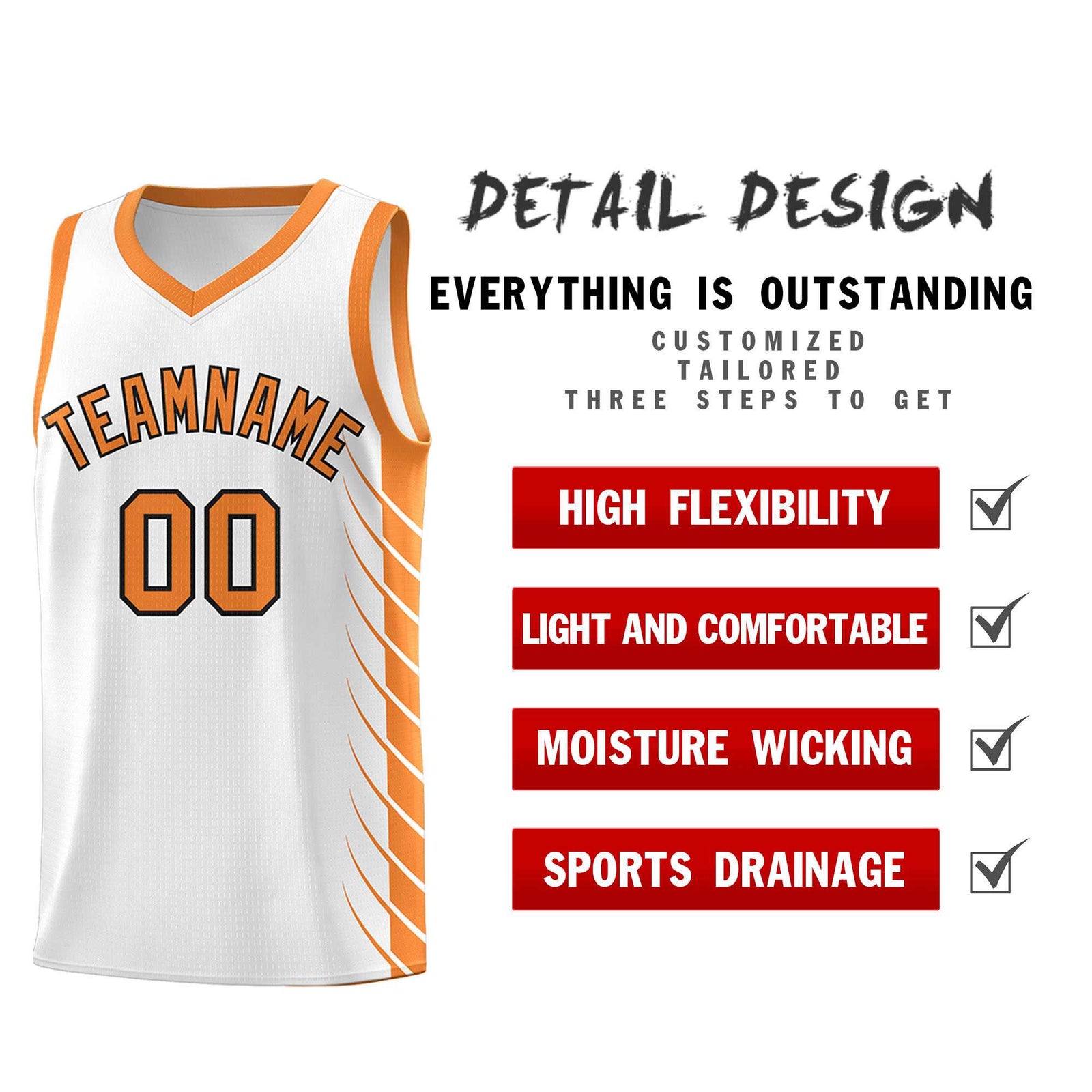 Custom White Gold Orange Personalized Side Symmetrical Line Pattern Sports Uniform Basketball Jersey