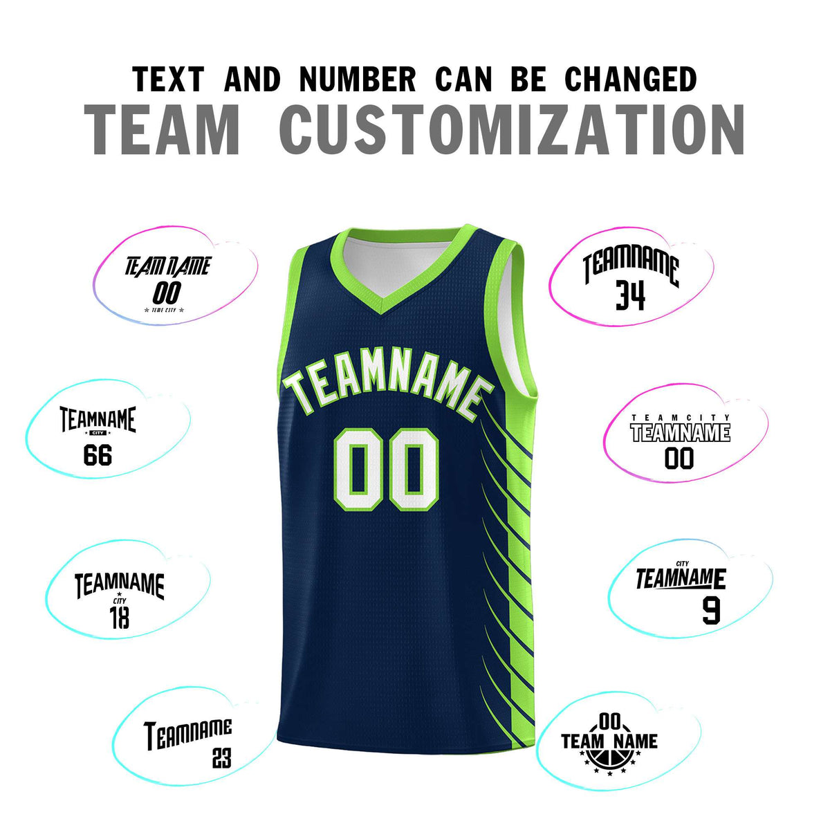 Custom Navy Fluorescent Green Personalized Side Symmetrical Line Pattern Sports Uniform Basketball Jersey