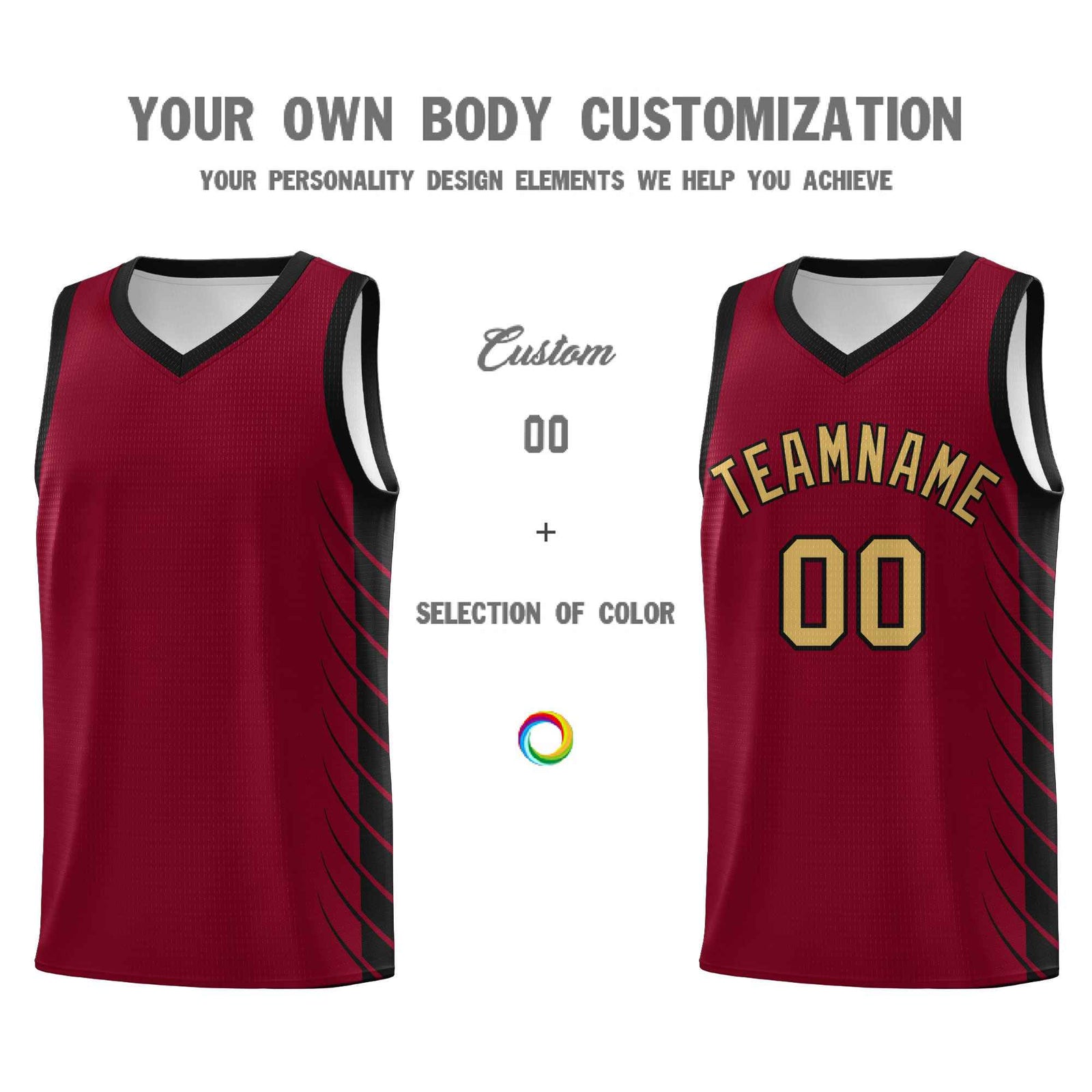 Custom Crimson Black Personalized Side Symmetrical Line Pattern Sports Uniform Basketball Jersey