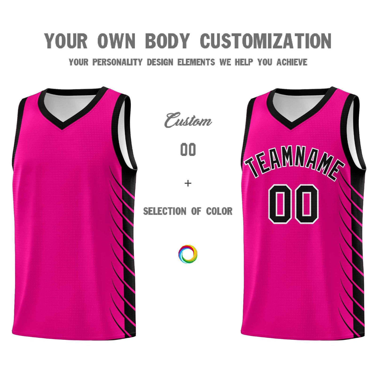 Custom Pink Black Personalized Side Symmetrical Line Pattern Sports Uniform Basketball Jersey