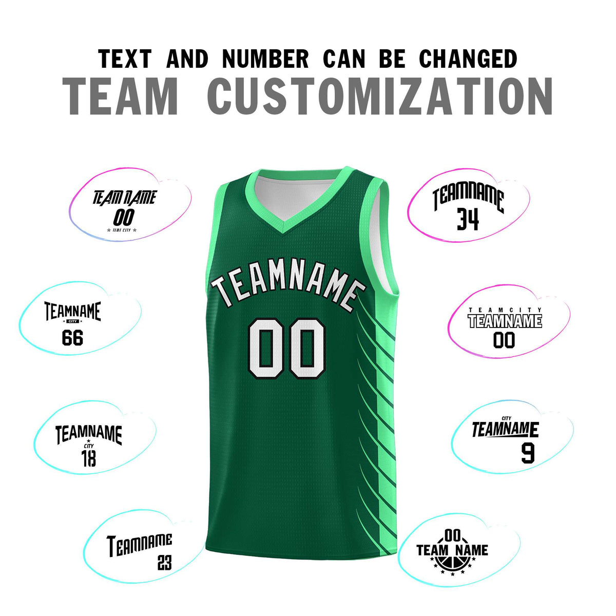 Custom Kelly Green Green Personalized Side Symmetrical Line Pattern Sports Uniform Basketball Jersey