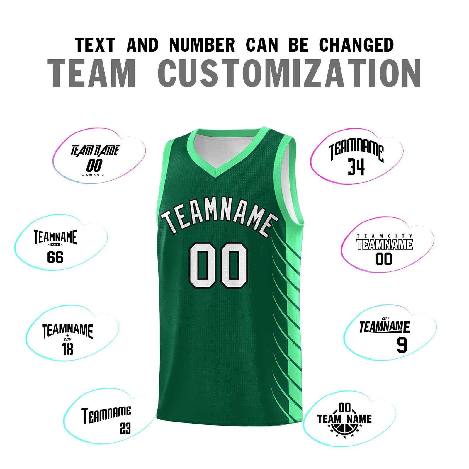 Custom Kelly Green Green Personalized Side Symmetrical Line Pattern Sports Uniform Basketball Jersey