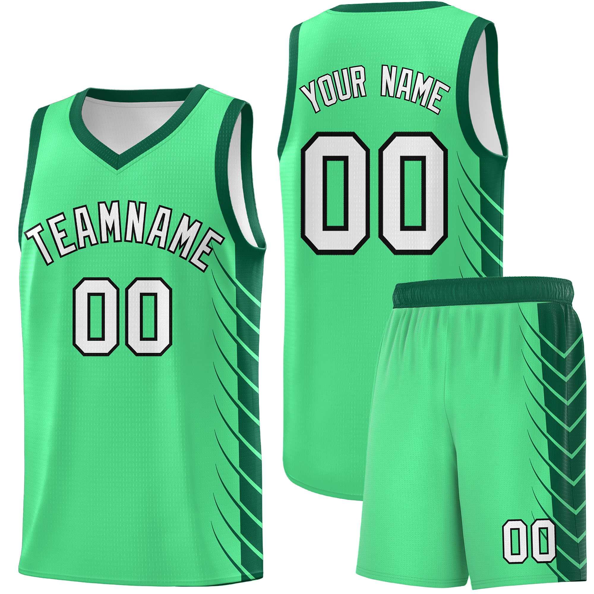 Custom Green Kelly Green Personalized Side Symmetrical Line Pattern Sports Uniform Basketball Jersey