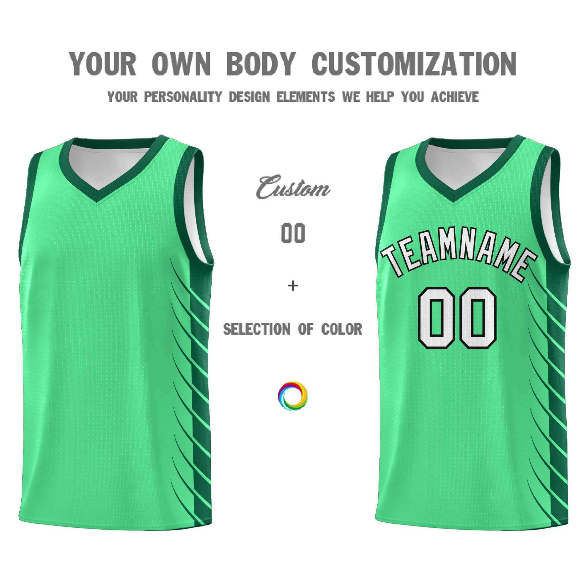 Custom Green Kelly Green Personalized Side Symmetrical Line Pattern Sports Uniform Basketball Jersey