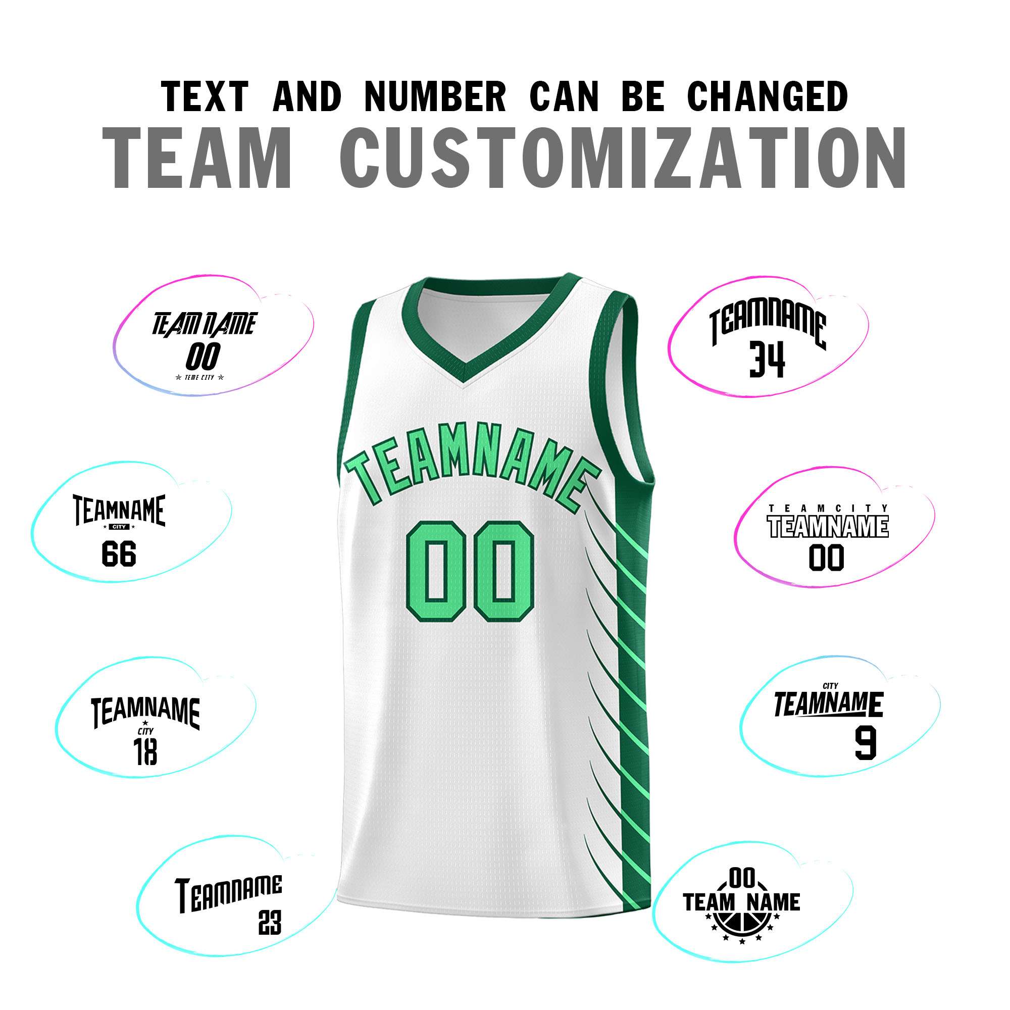 Custom White Kelly Green Personalized Side Symmetrical Line Pattern Sports Uniform Basketball Jersey