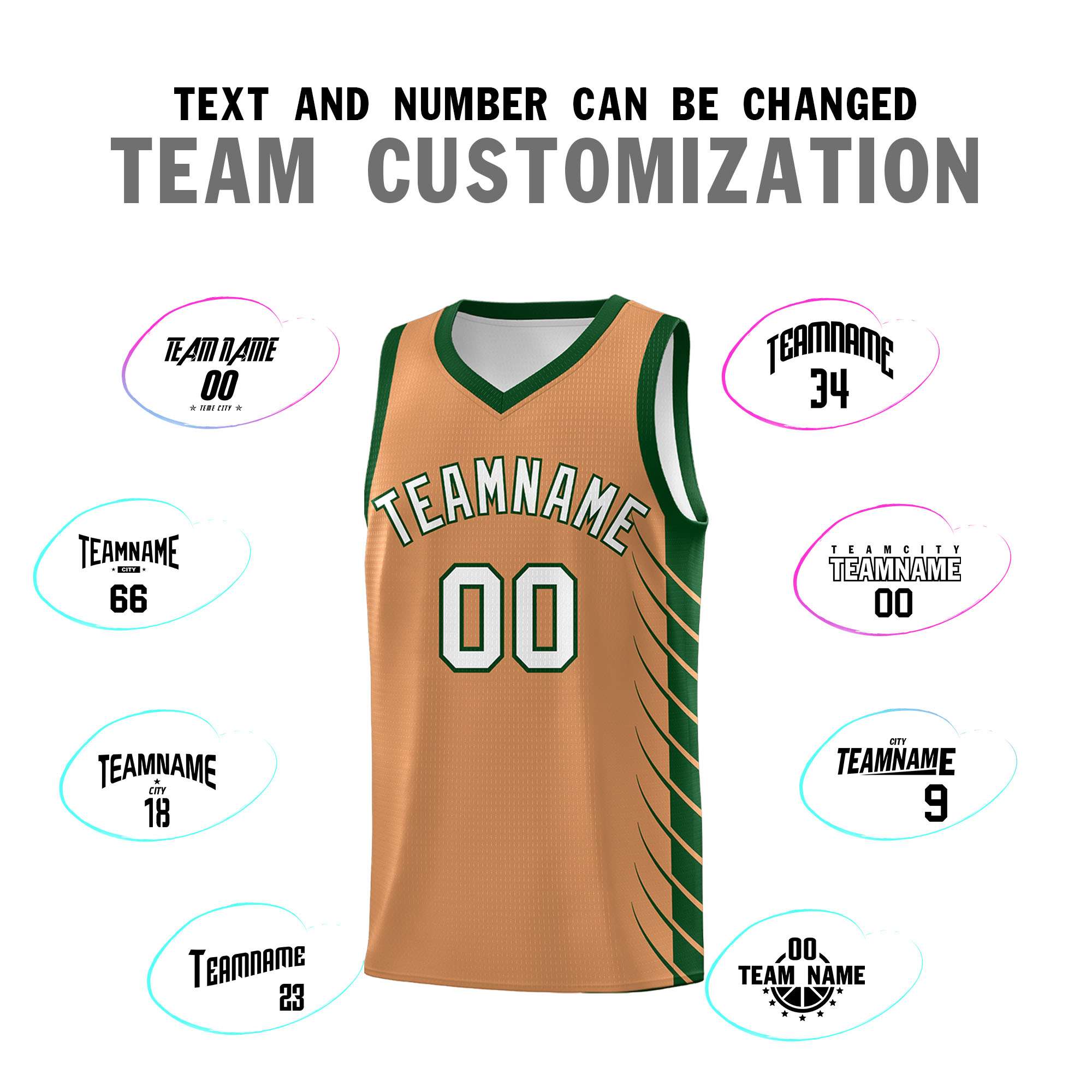 Custom Buckskin Brown Green Personalized Side Symmetrical Line Pattern Sports Uniform Basketball Jersey
