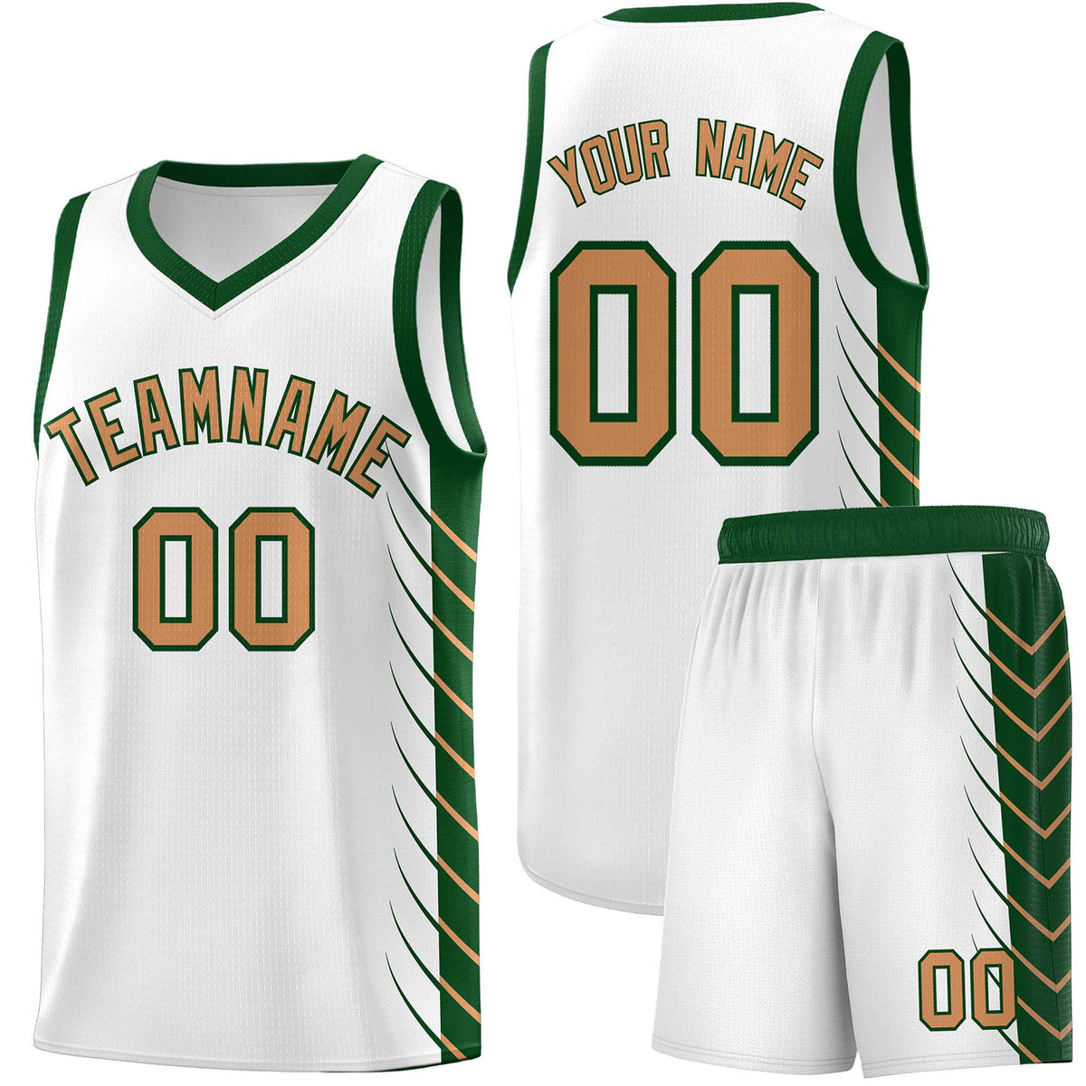 Custom White Green Personalized Side Symmetrical Line Pattern Sports Uniform Basketball Jersey