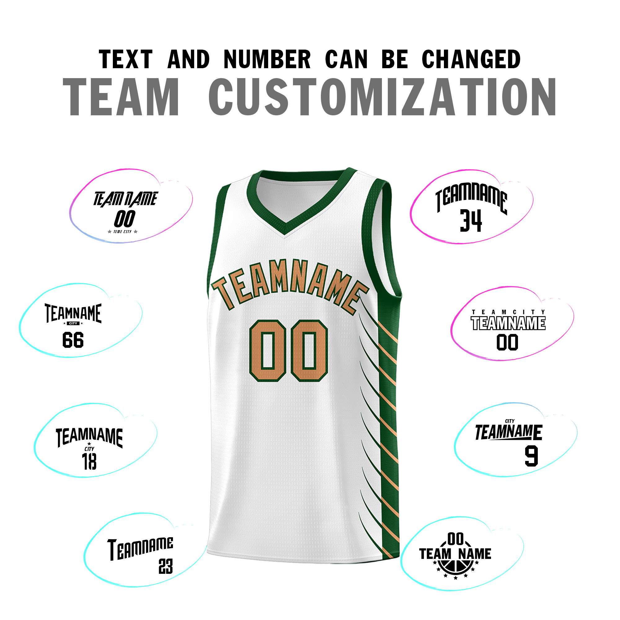 Custom White Green Personalized Side Symmetrical Line Pattern Sports Uniform Basketball Jersey