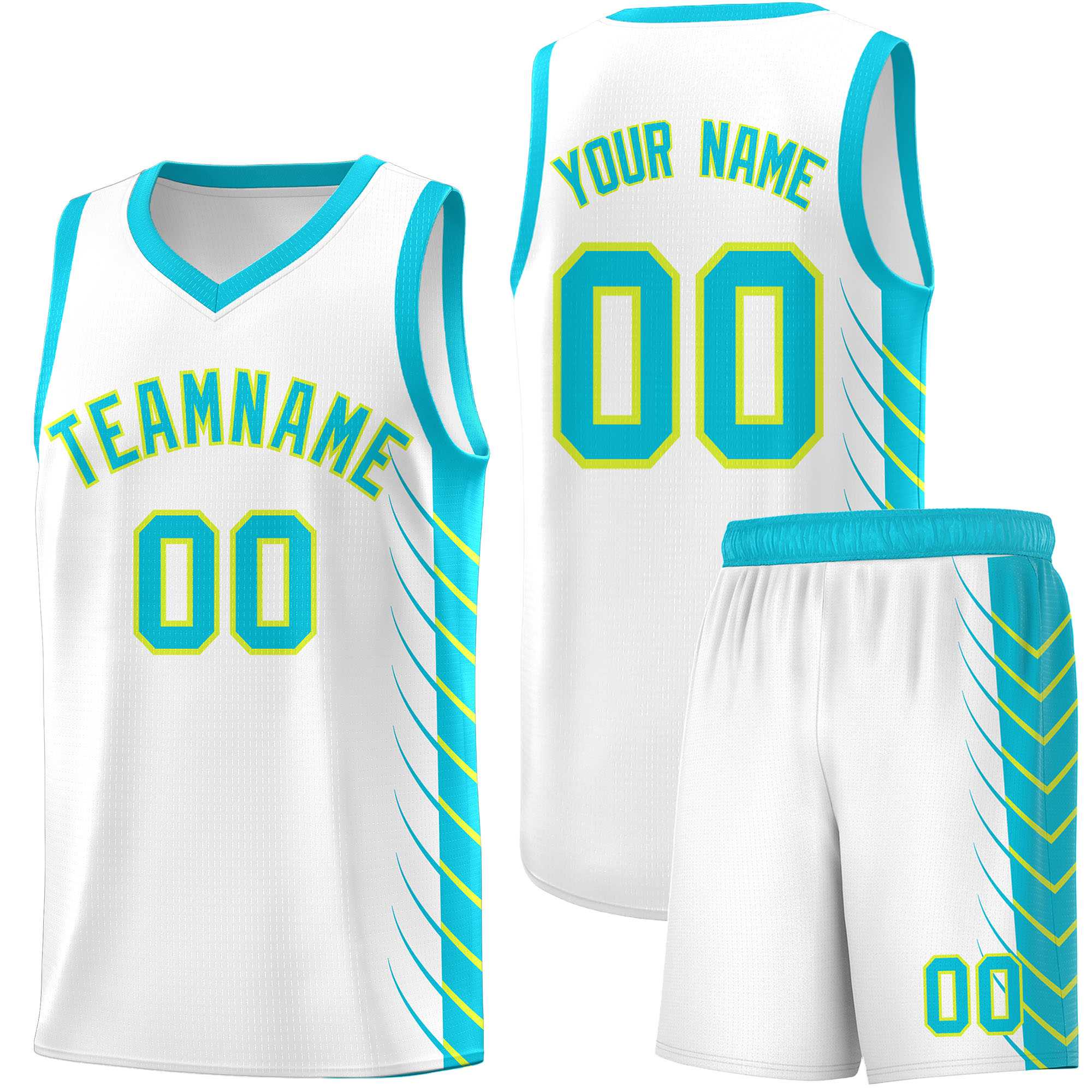 Custom White Sky Blue Personalized Side Symmetrical Line Pattern Sports Uniform Basketball Jersey