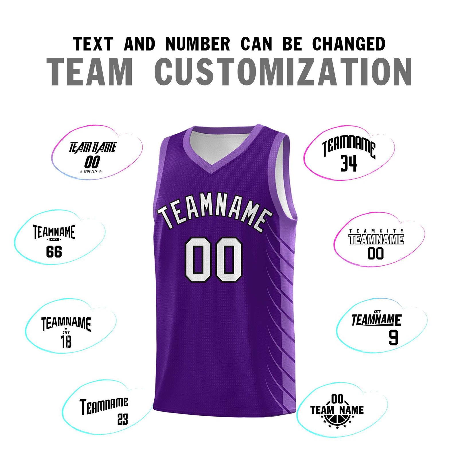 Custom Purple Light Purple Personalized Side Symmetrical Line Pattern Sports Uniform Basketball Jersey