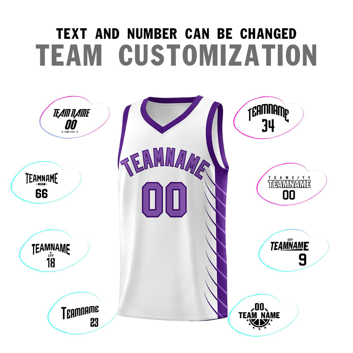 Custom White Purple Personalized Side Symmetrical Line Pattern Sports Uniform Basketball Jersey