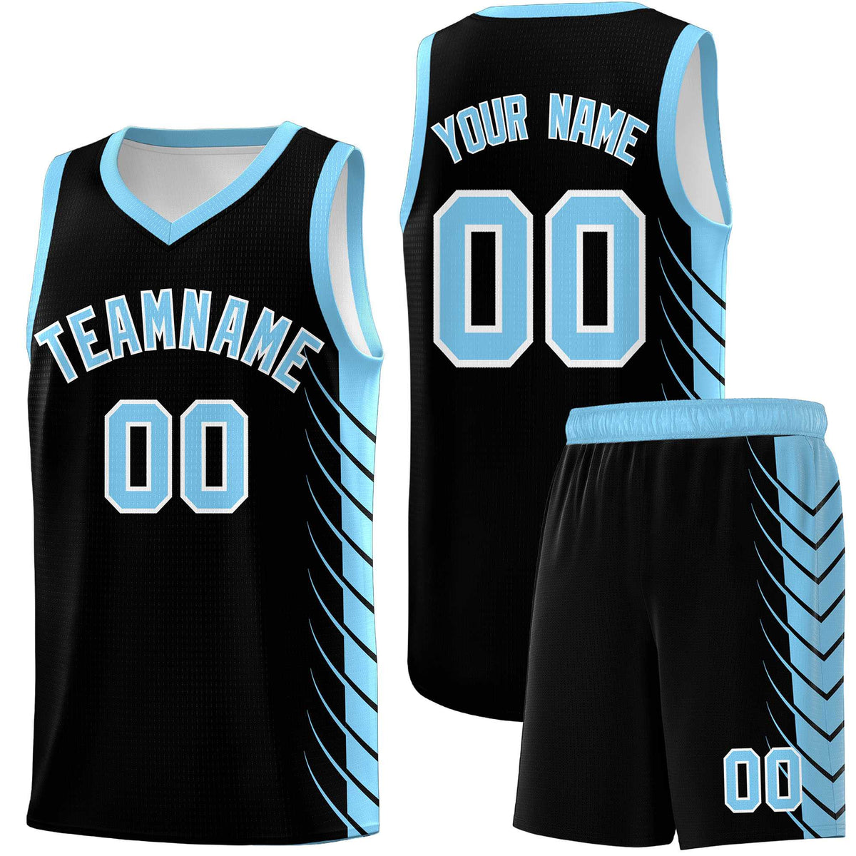 Custom Black Light Blue Personalized Side Symmetrical Line Pattern Sports Uniform Basketball Jersey