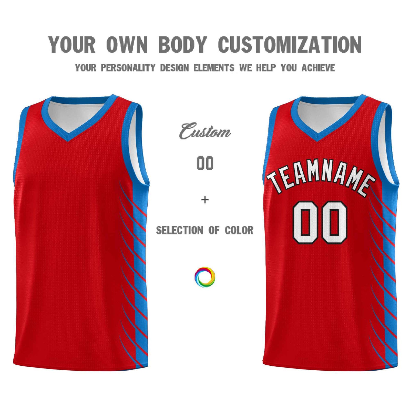 Custom Red Royal Personalized Side Symmetrical Line Pattern Sports Uniform Basketball Jersey
