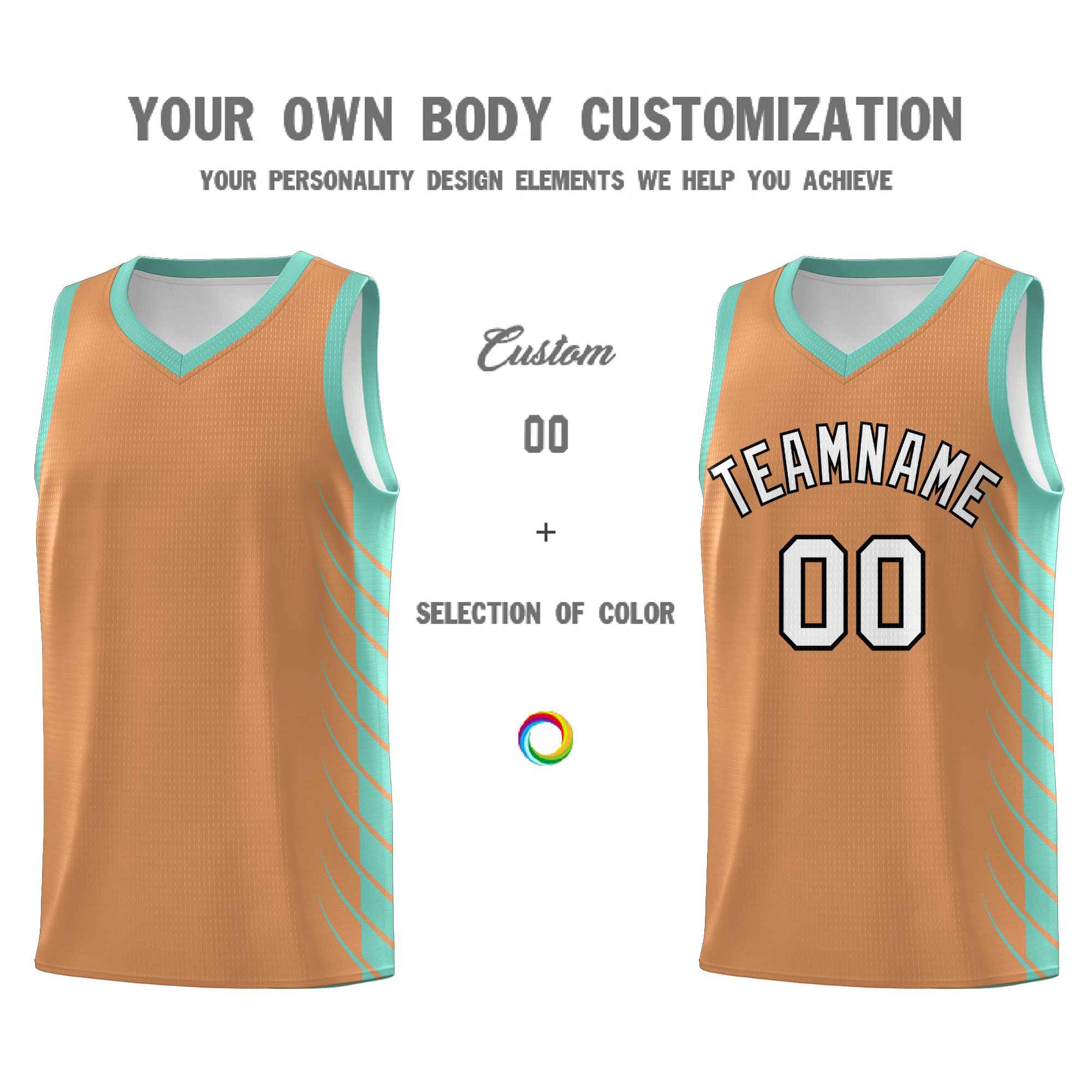 Custom Buckskin Brown Bright Green Personalized Side Symmetrical Line Pattern Sports Uniform Basketball Jersey