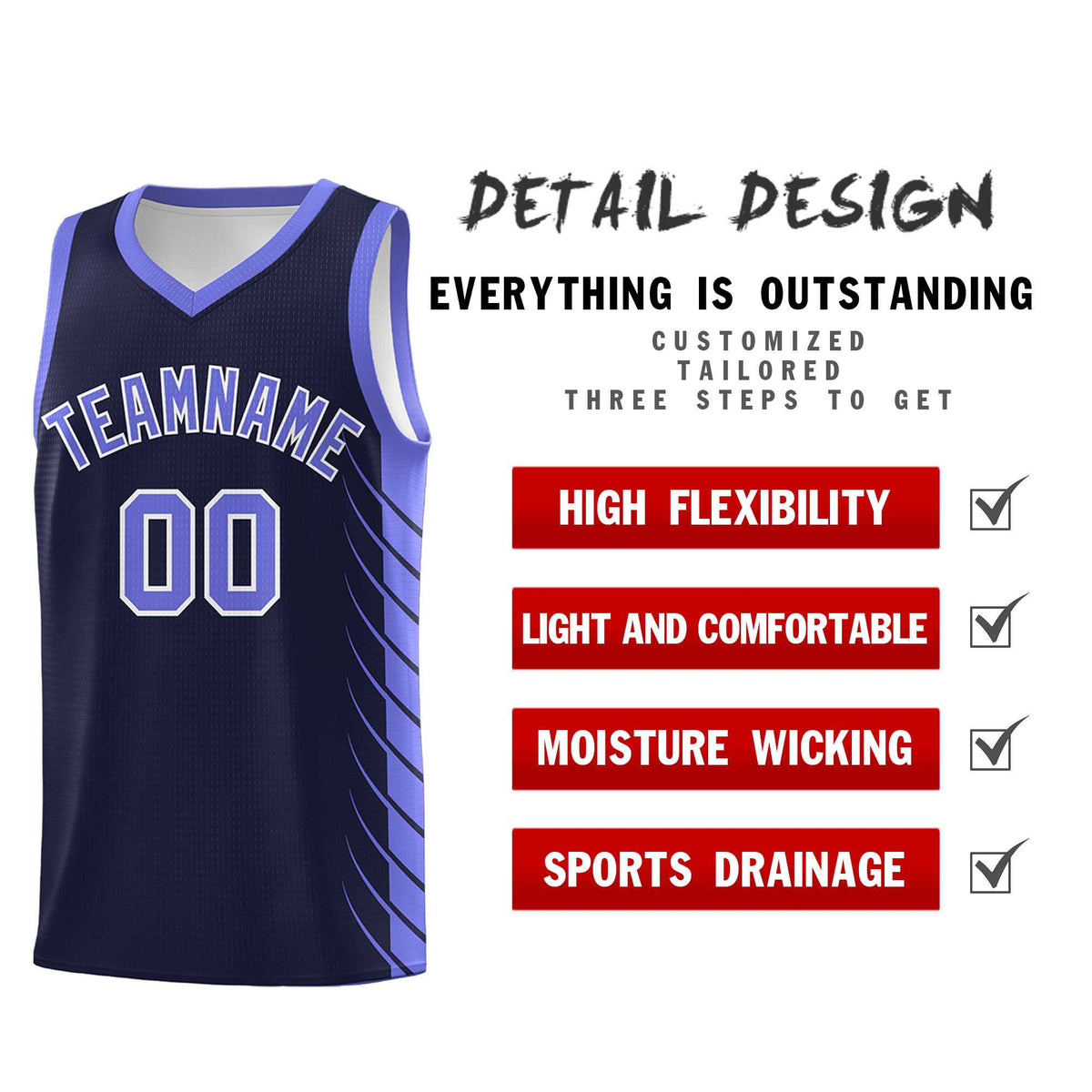 Custom Navy Purple Personalized Side Symmetrical Line Pattern Sports Uniform Basketball Jersey