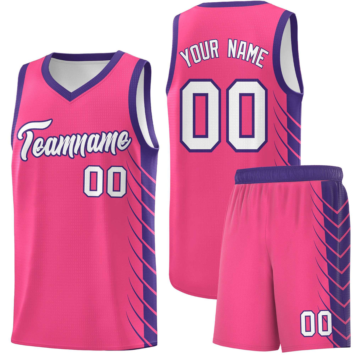 Custom Pink Purple Personalized Side Symmetrical Line Pattern Sports Uniform Basketball Jersey