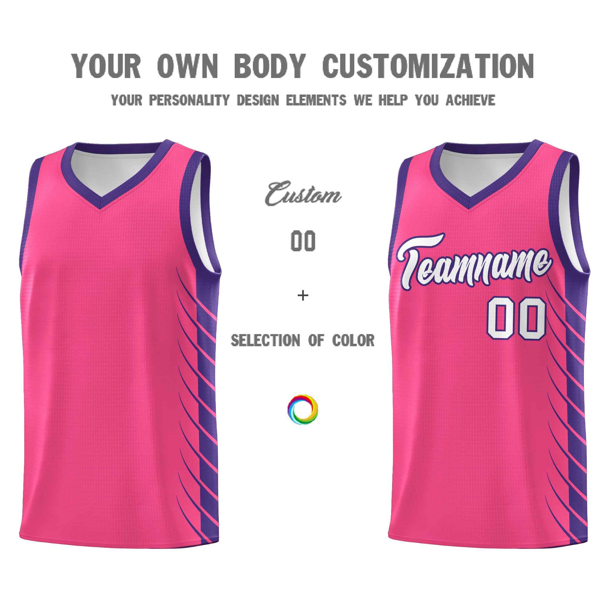 Custom Pink Purple Personalized Side Symmetrical Line Pattern Sports Uniform Basketball Jersey