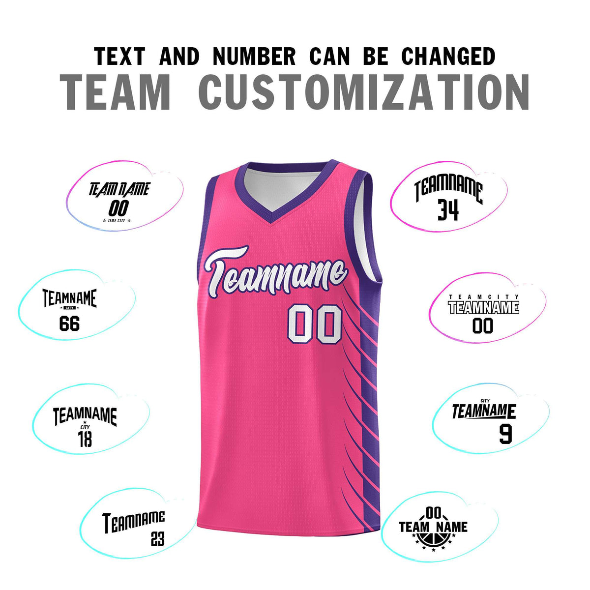 Custom Pink Purple Personalized Side Symmetrical Line Pattern Sports Uniform Basketball Jersey