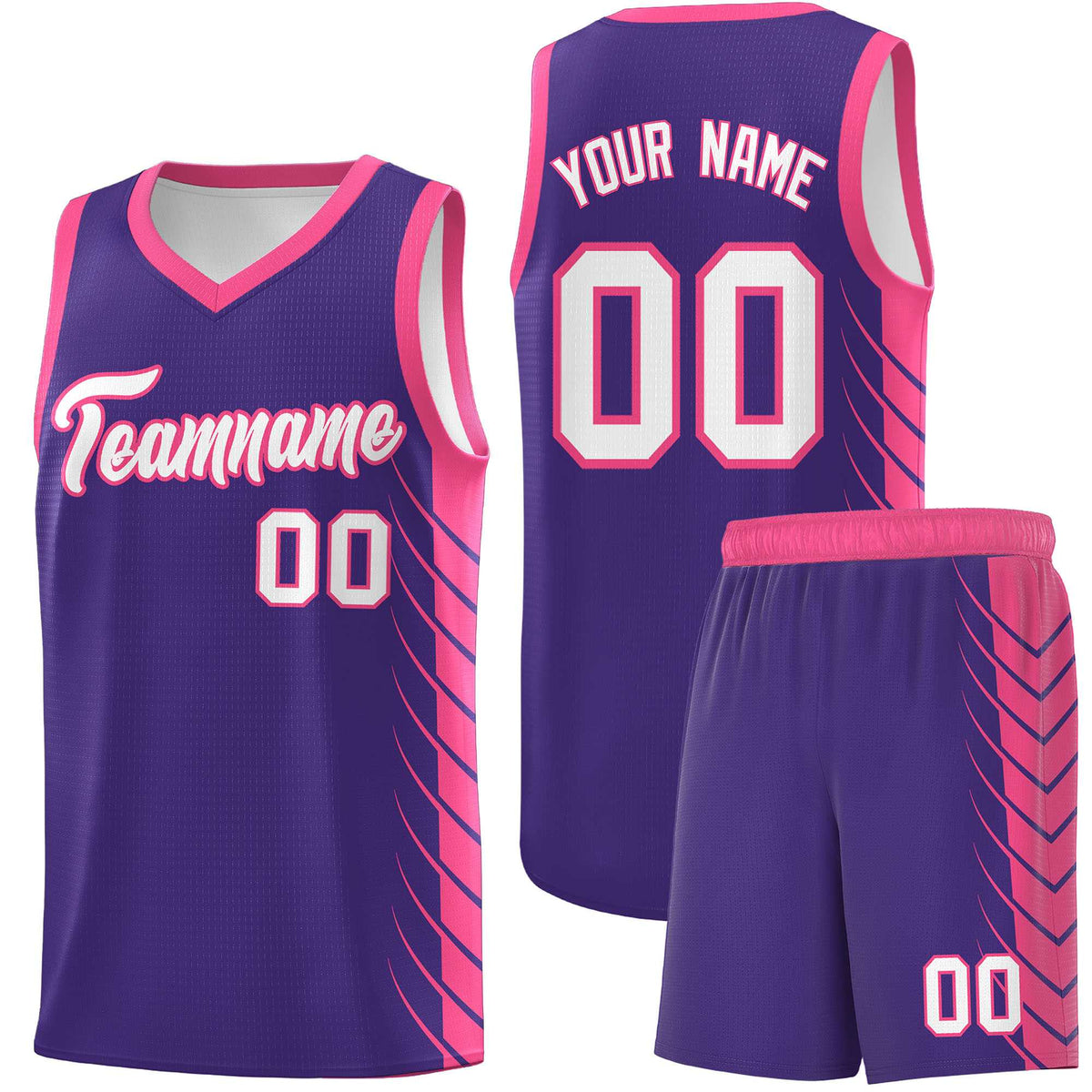 Custom Purple Pink Personalized Side Symmetrical Line Pattern Sports Uniform Basketball Jersey