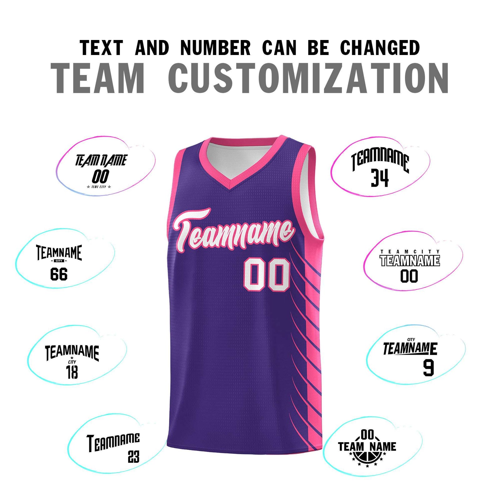 Custom Purple Pink Personalized Side Symmetrical Line Pattern Sports Uniform Basketball Jersey