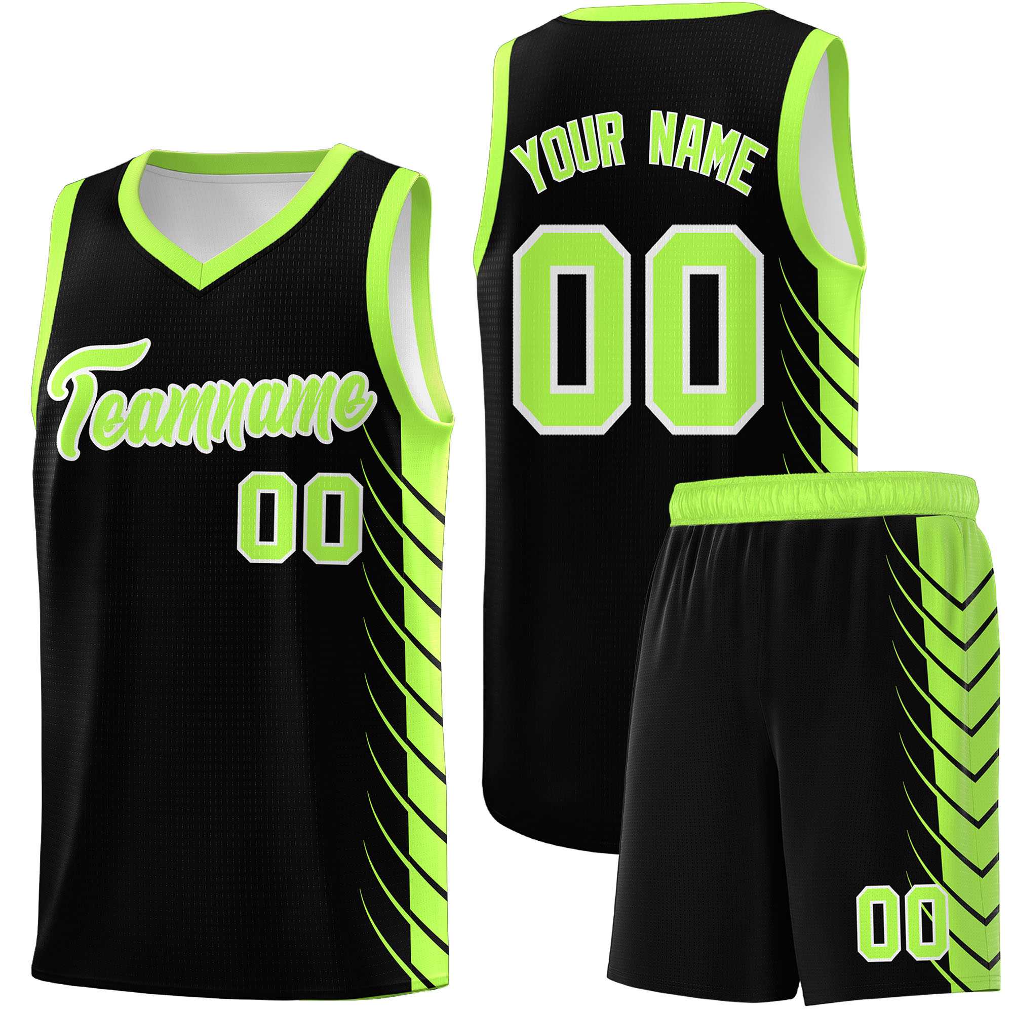 Custom Black Fluorescent Green Personalized Side Symmetrical Line Pattern Sports Uniform Basketball Jersey