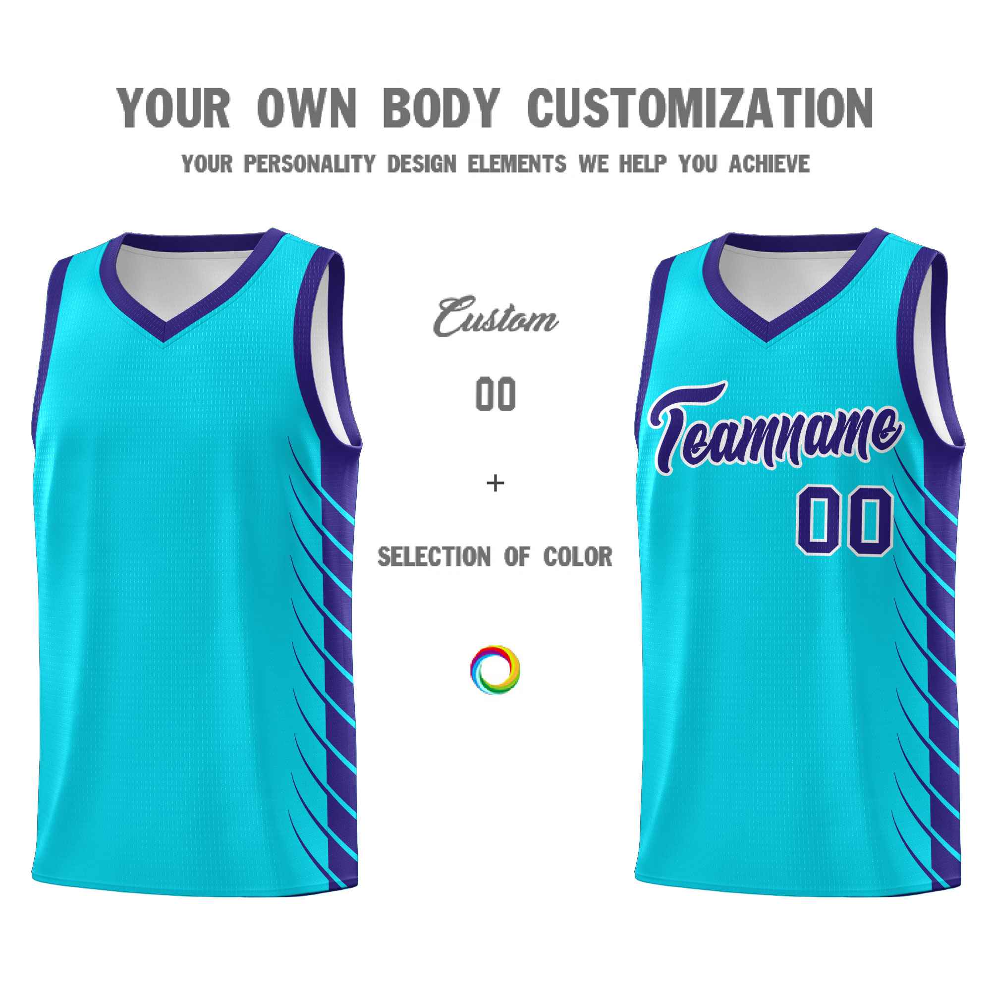Custom Sky Blue Royal Personalized Side Symmetrical Line Pattern Sports Uniform Basketball Jersey