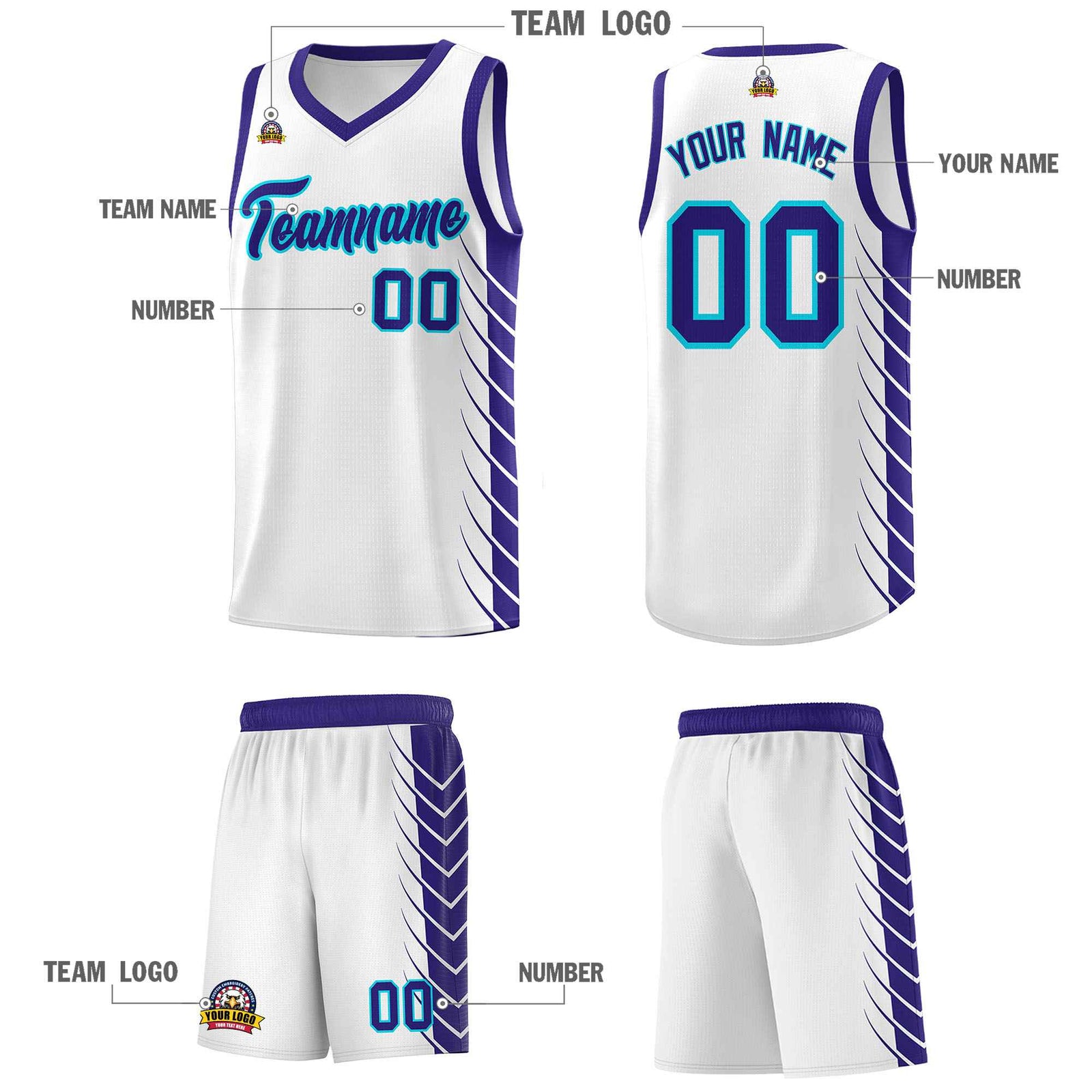 Custom White Royal Personalized Side Symmetrical Line Pattern Sports Uniform Basketball Jersey