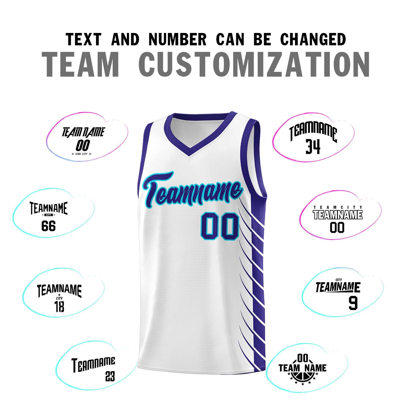 Custom White Royal Personalized Side Symmetrical Line Pattern Sports Uniform Basketball Jersey