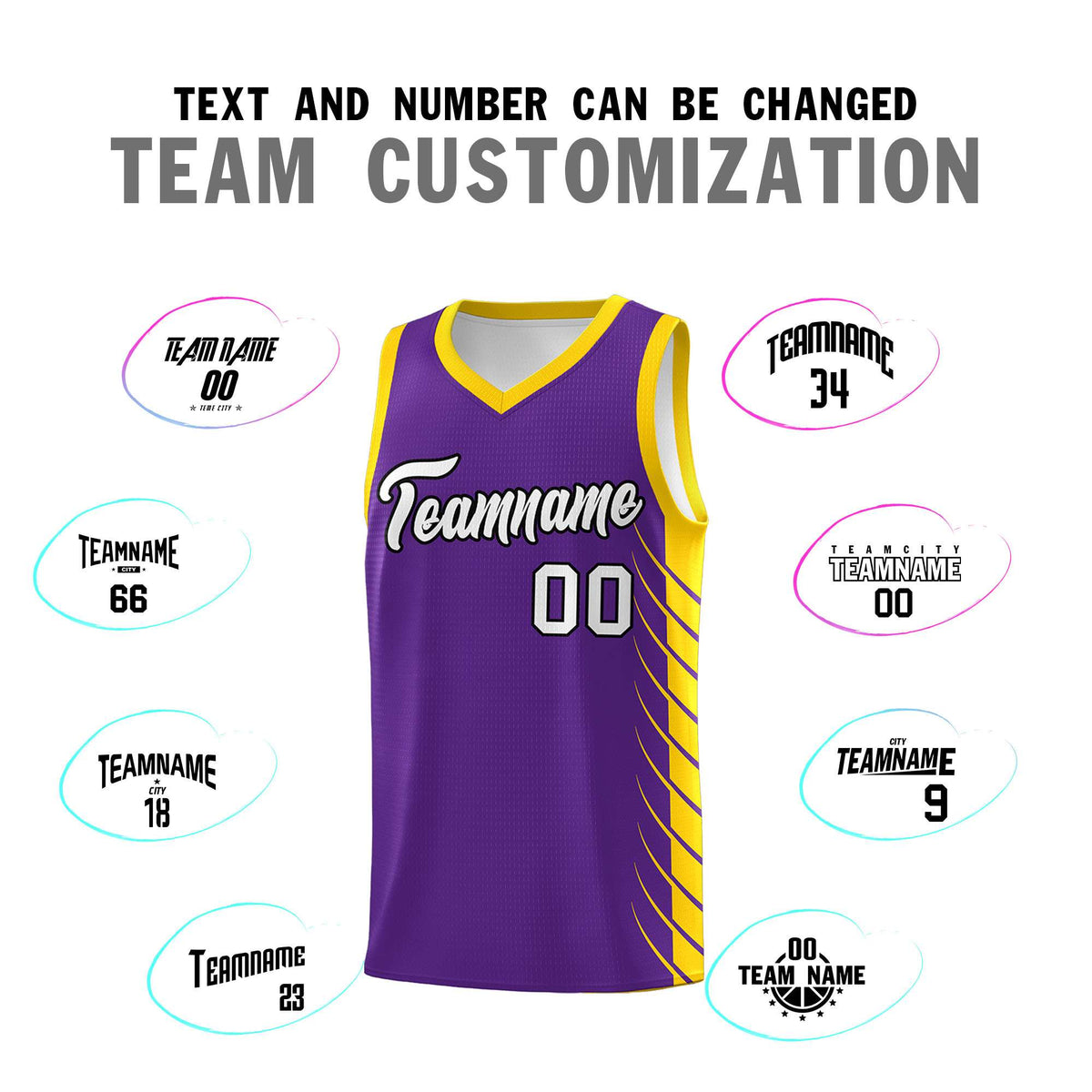 Custom Purple Gold Personalized Side Symmetrical Line Pattern Sports Uniform Basketball Jersey