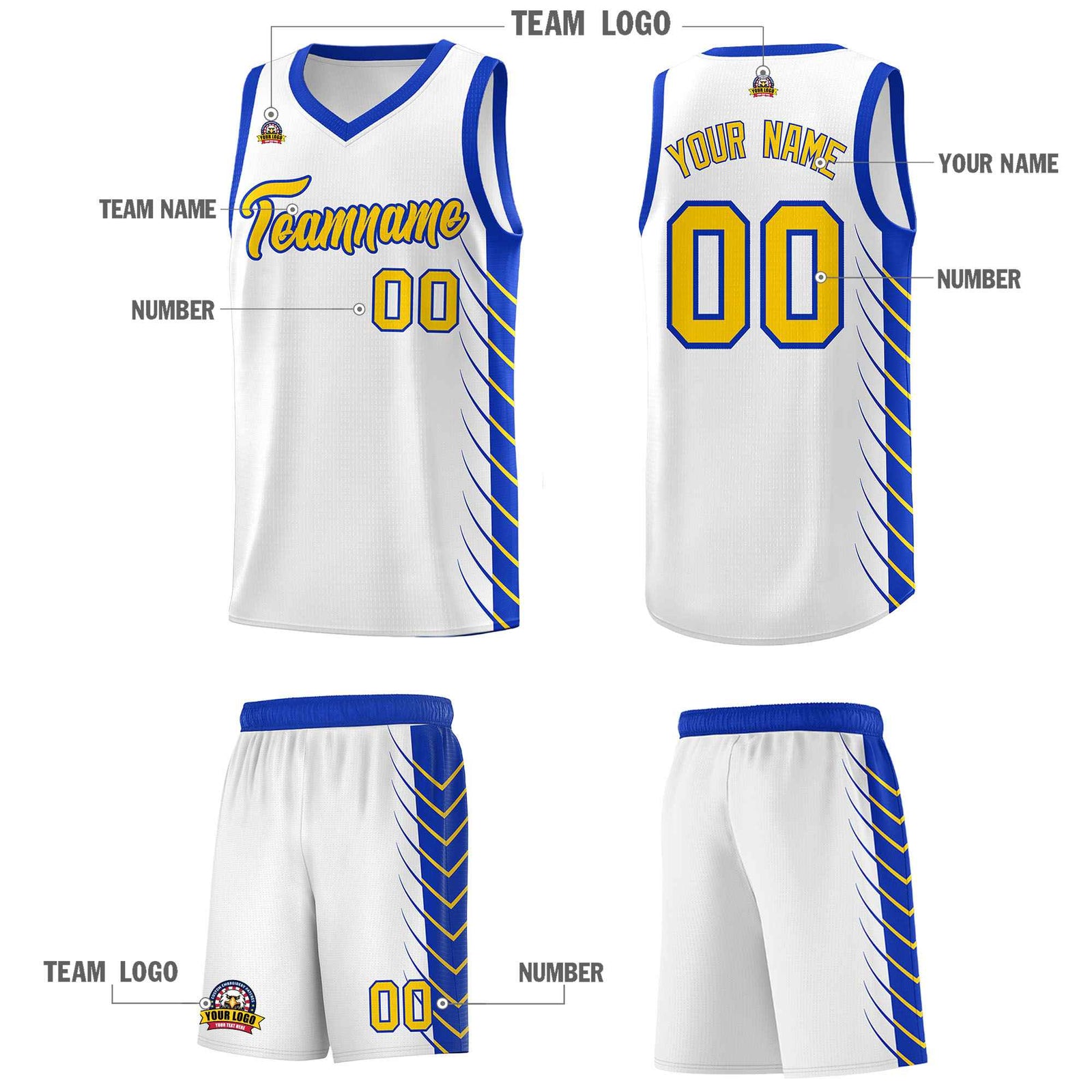 Custom White Royal Personalized Side Symmetrical Line Pattern Sports Uniform Basketball Jersey