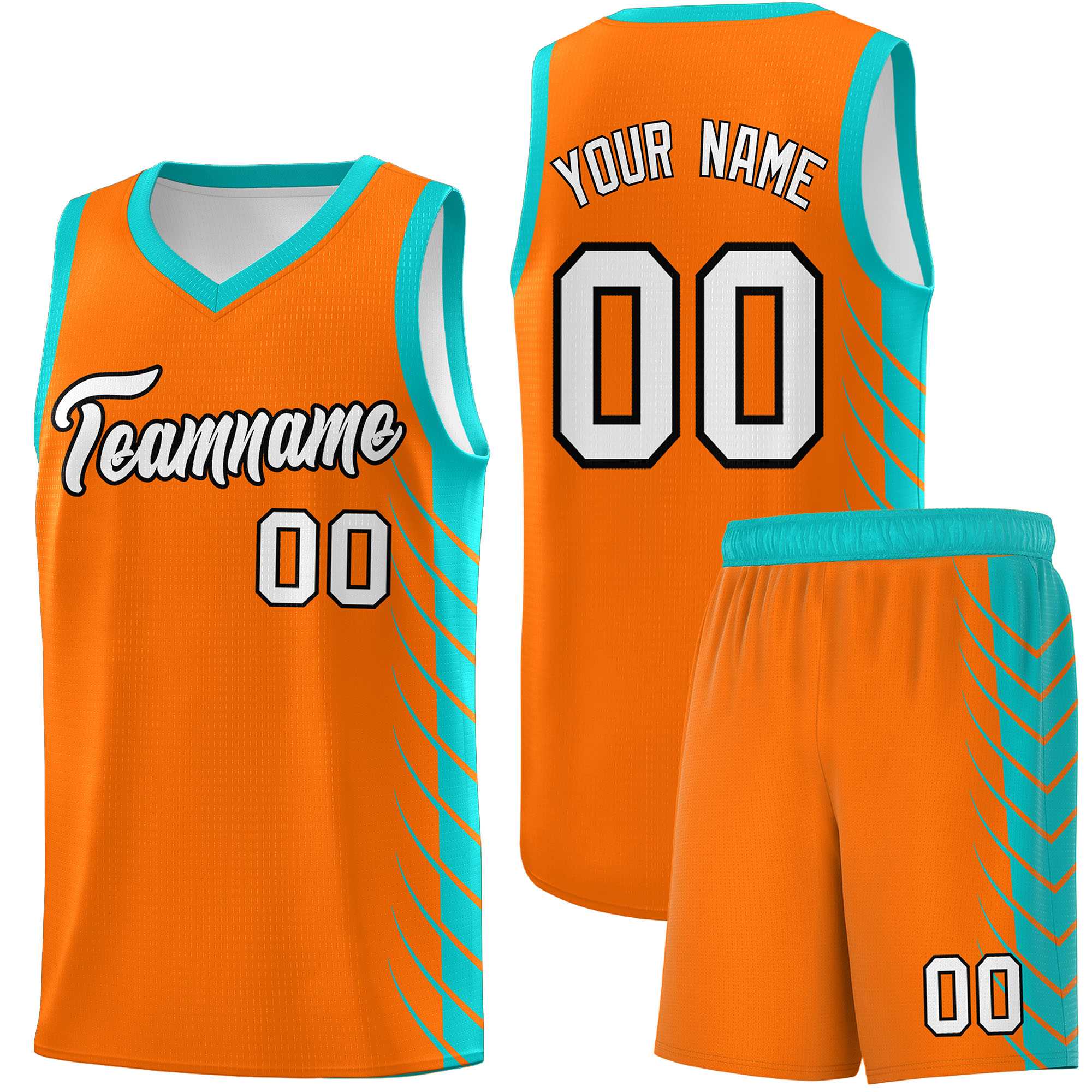 Custom Orange Aqua Personalized Side Symmetrical Line Pattern Sports Uniform Basketball Jersey