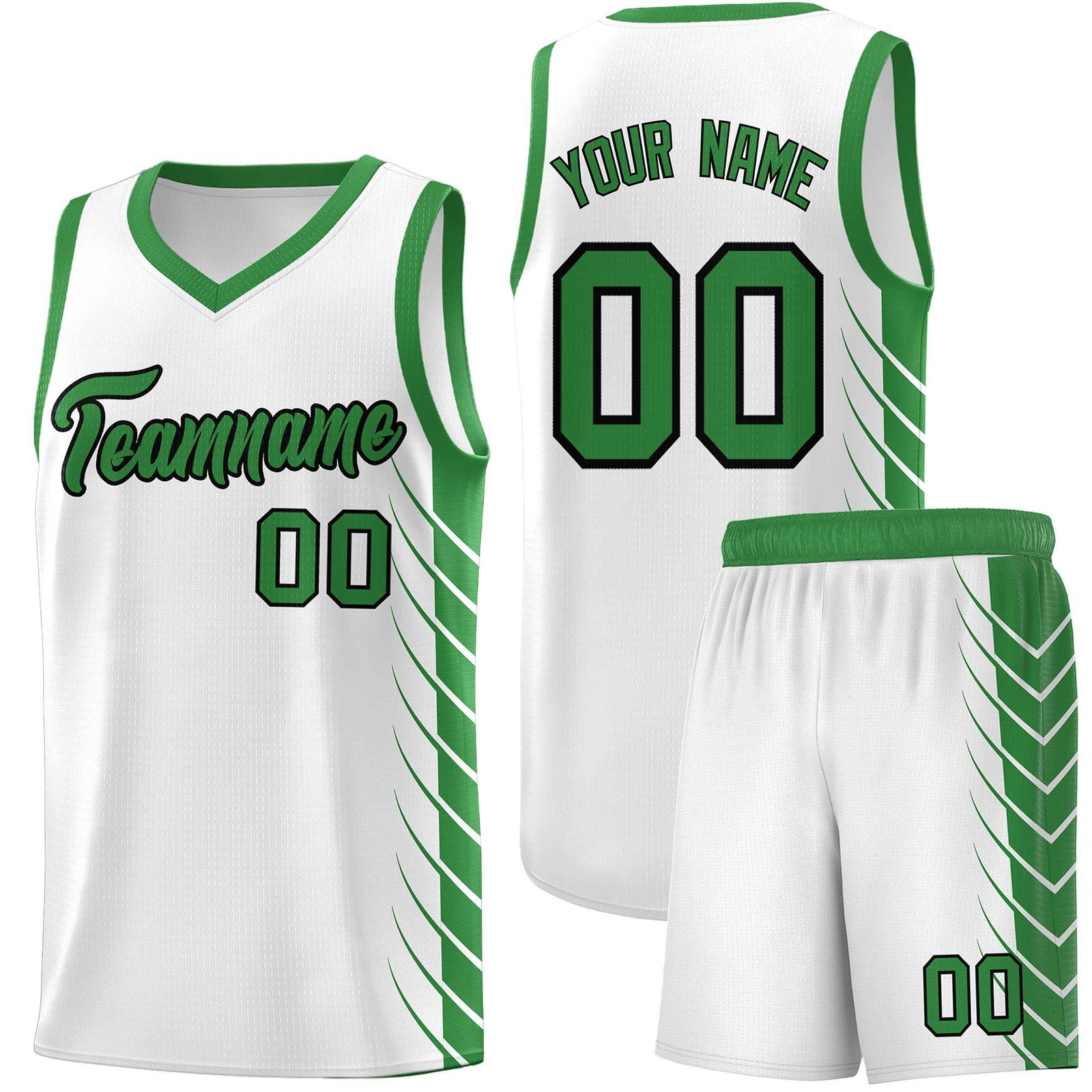 Custom White Kelly Green Personalized Side Symmetrical Line Pattern Sports Uniform Basketball Jersey