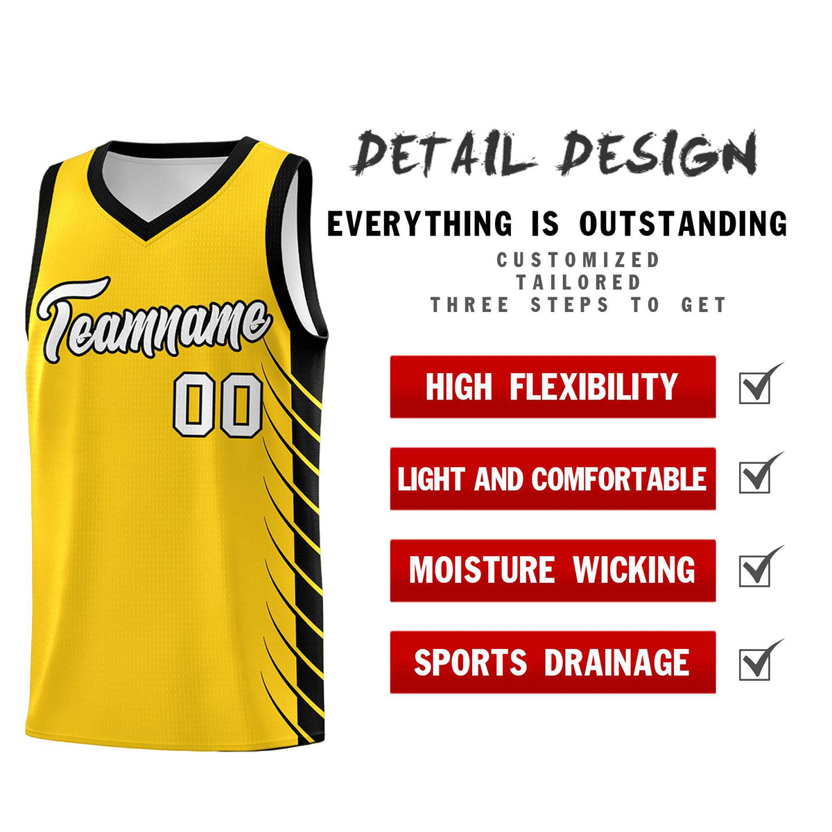 Custom Gold Black Personalized Side Symmetrical Line Pattern Sports Uniform Basketball Jersey
