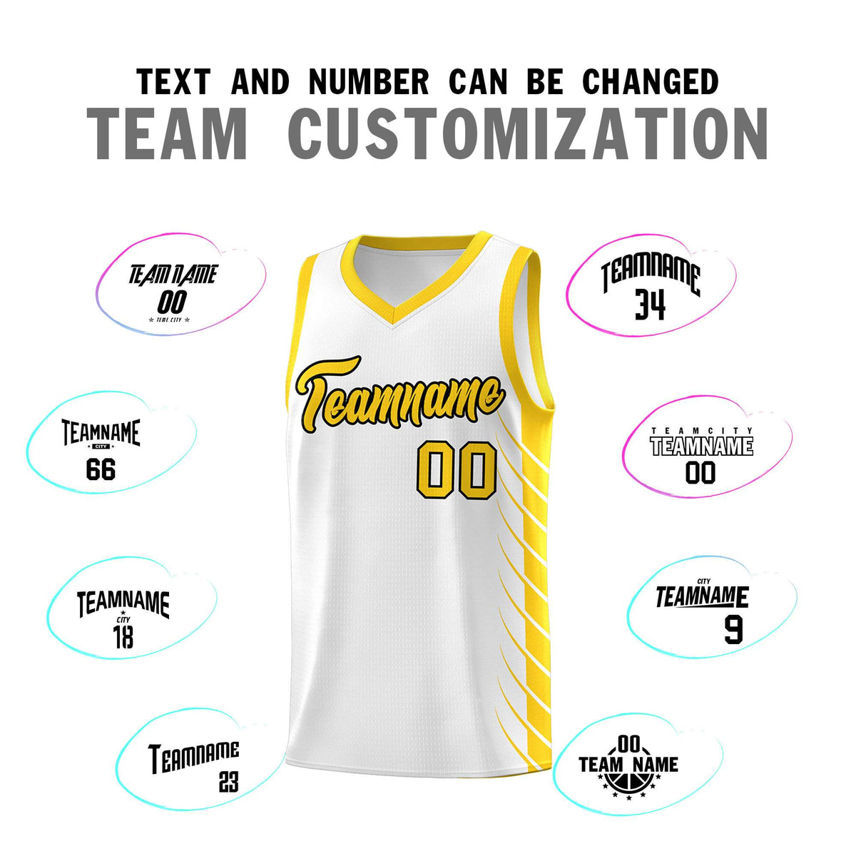 Custom White Gold Personalized Side Symmetrical Line Pattern Sports Uniform Basketball Jersey