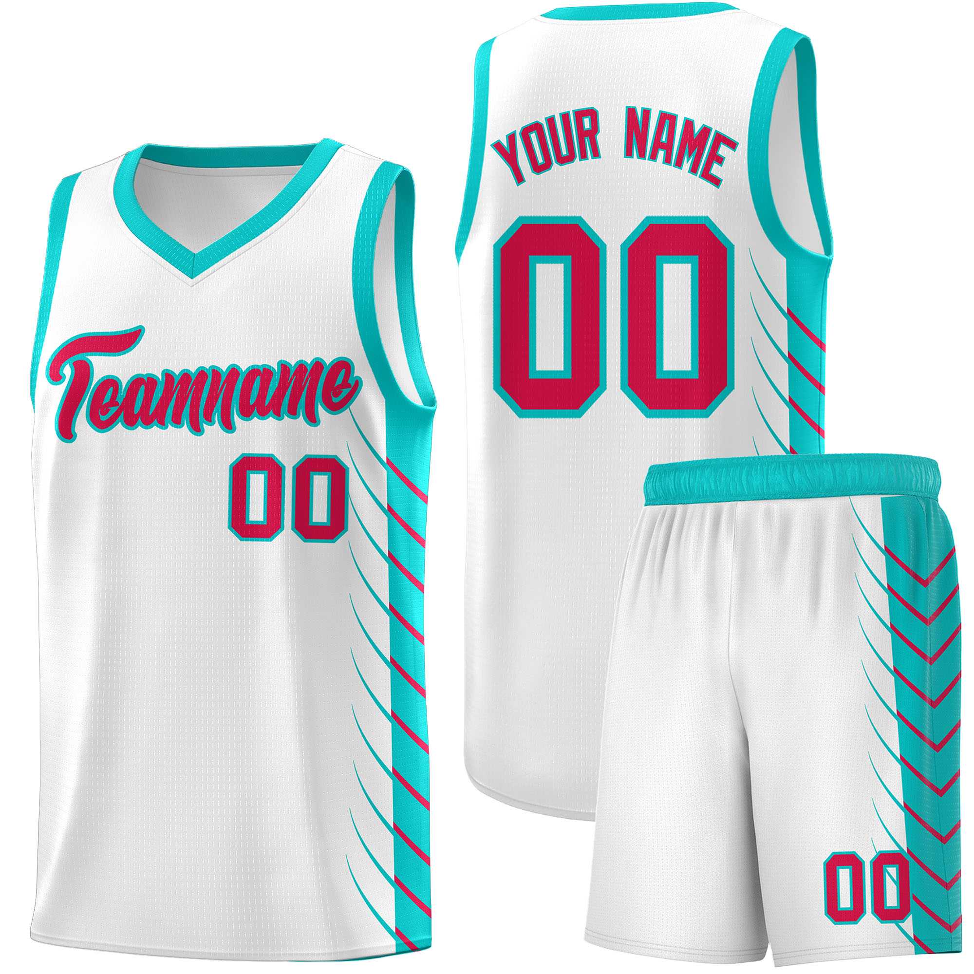 Custom White Aqua Personalized Side Symmetrical Line Pattern Sports Uniform Basketball Jersey