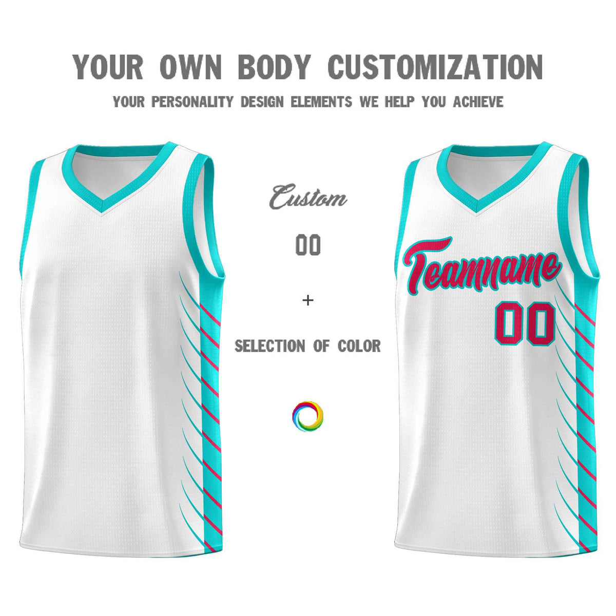 Custom White Aqua Personalized Side Symmetrical Line Pattern Sports Uniform Basketball Jersey