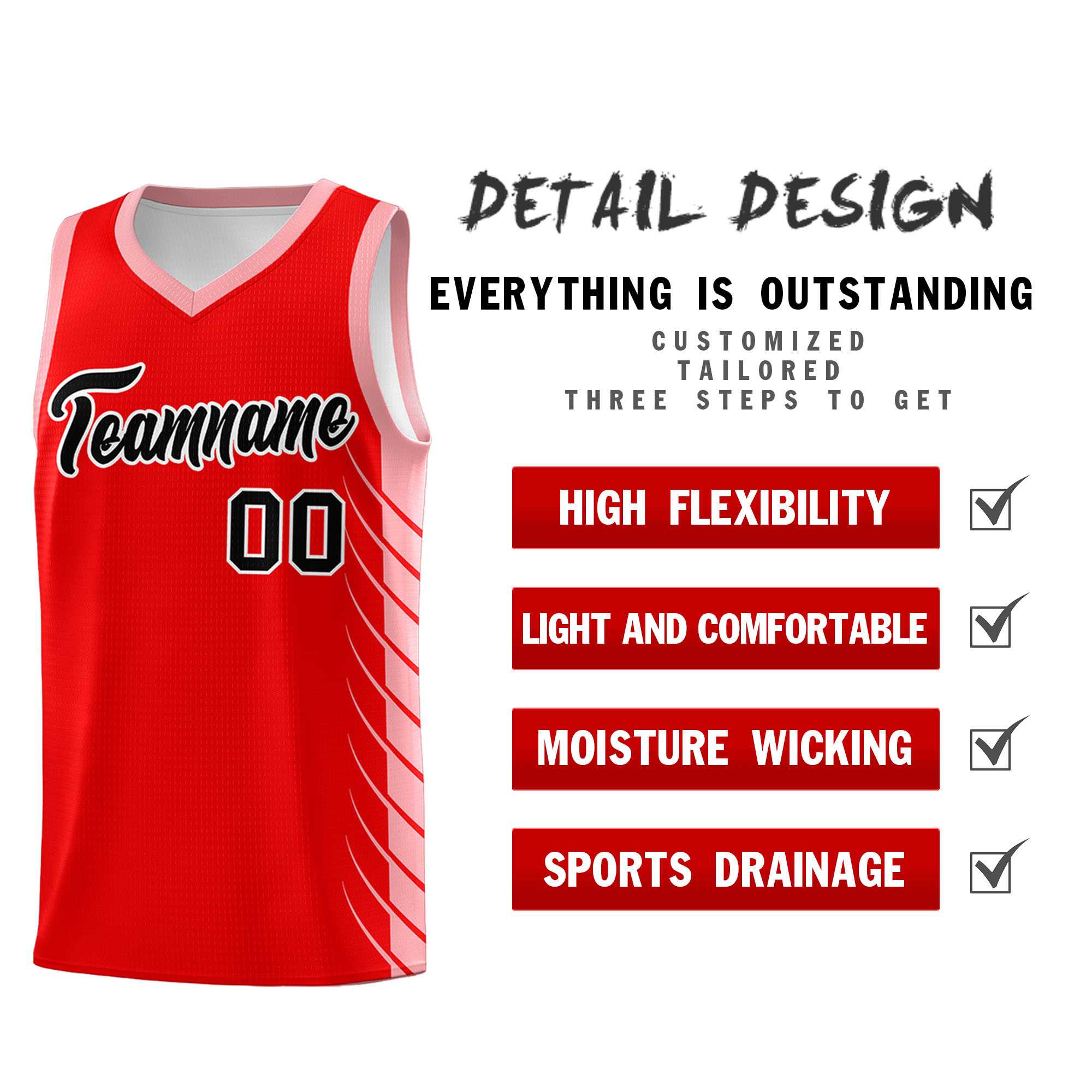 Custom Light Red Light Pink Personalized Side Symmetrical Line Pattern Sports Uniform Basketball Jersey