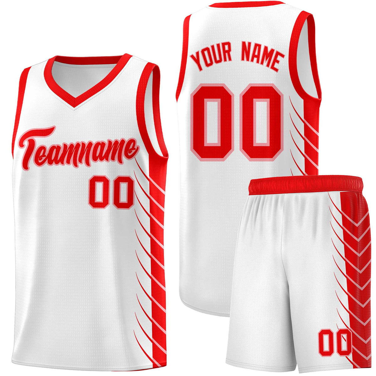 Custom White Light Red Personalized Side Symmetrical Line Pattern Sports Uniform Basketball Jersey