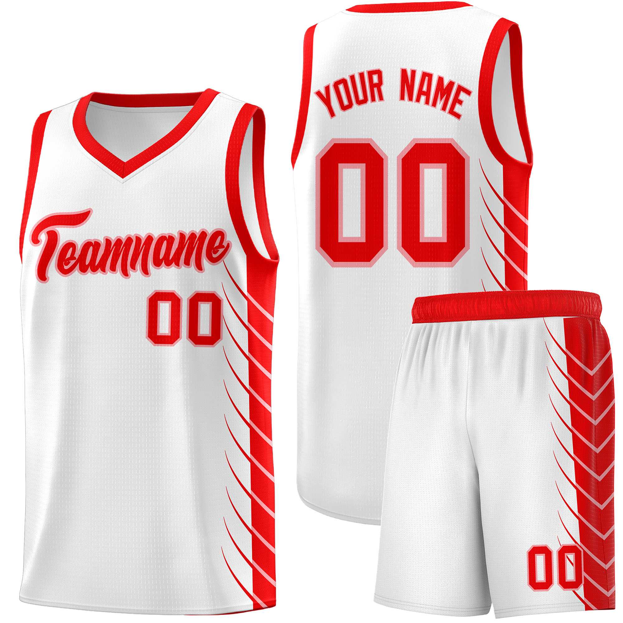 Custom White Light Red Personalized Side Symmetrical Line Pattern Sports Uniform Basketball Jersey