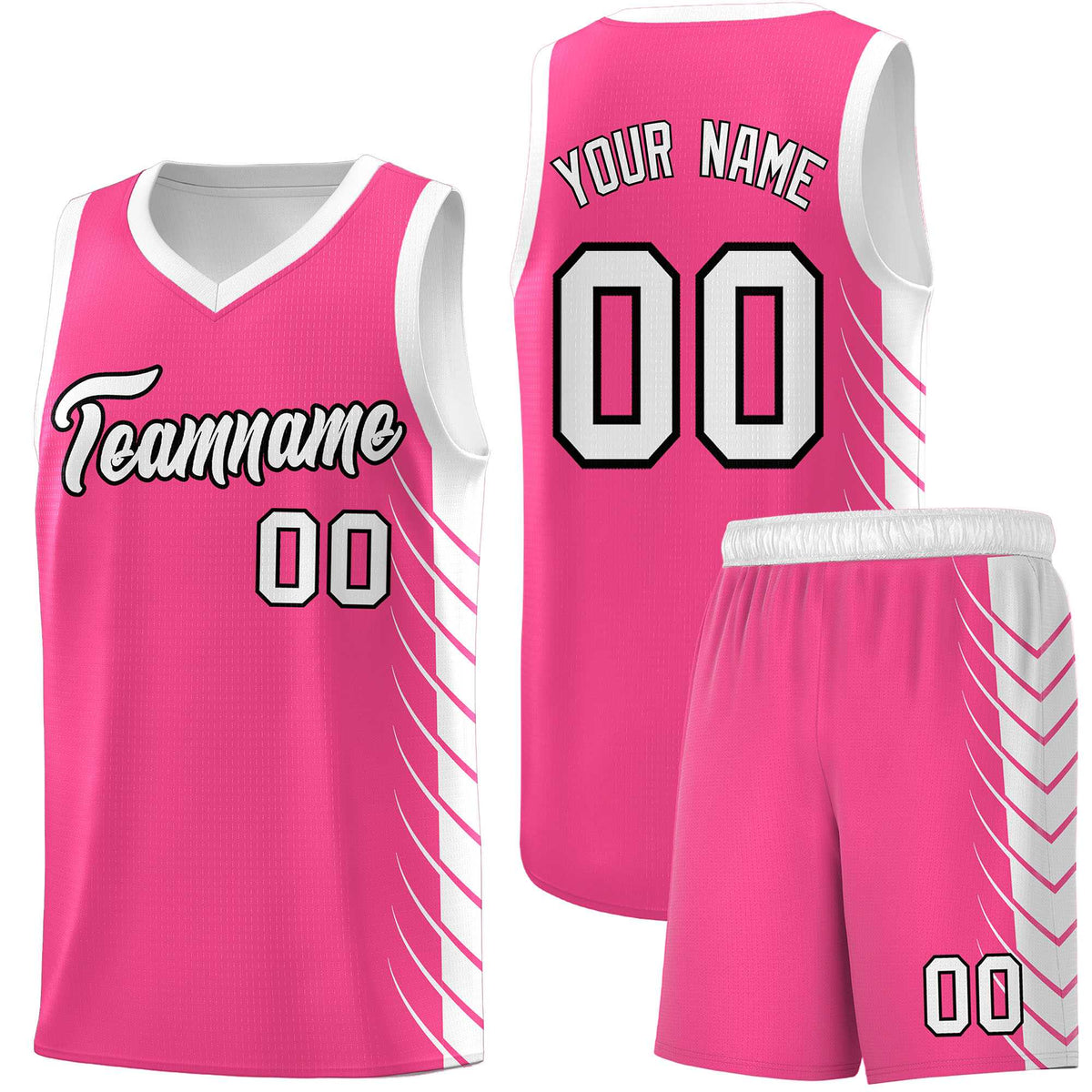 Custom Pink White Personalized Side Symmetrical Line Pattern Sports Uniform Basketball Jersey