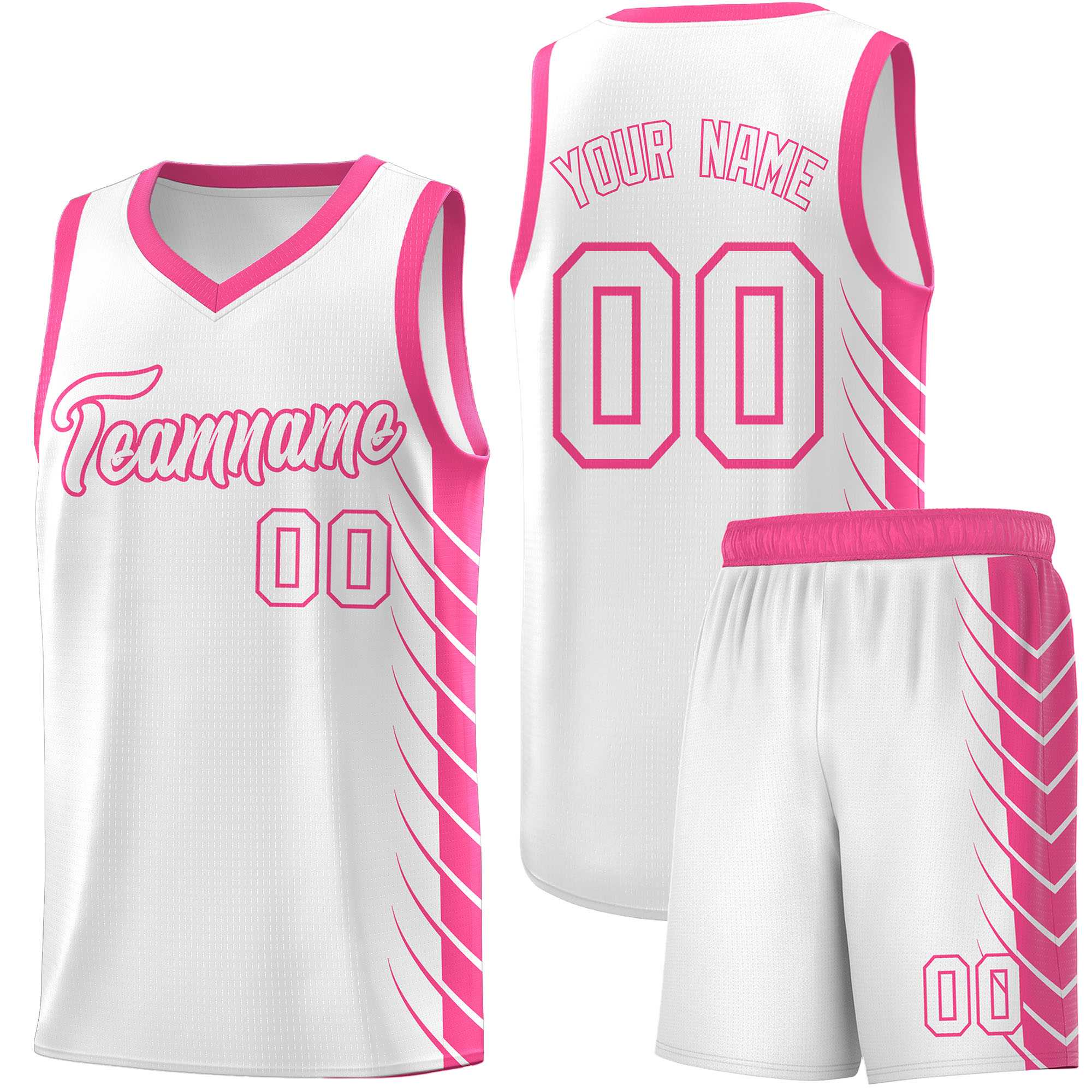 Custom White Pink Personalized Side Symmetrical Line Pattern Sports Uniform Basketball Jersey