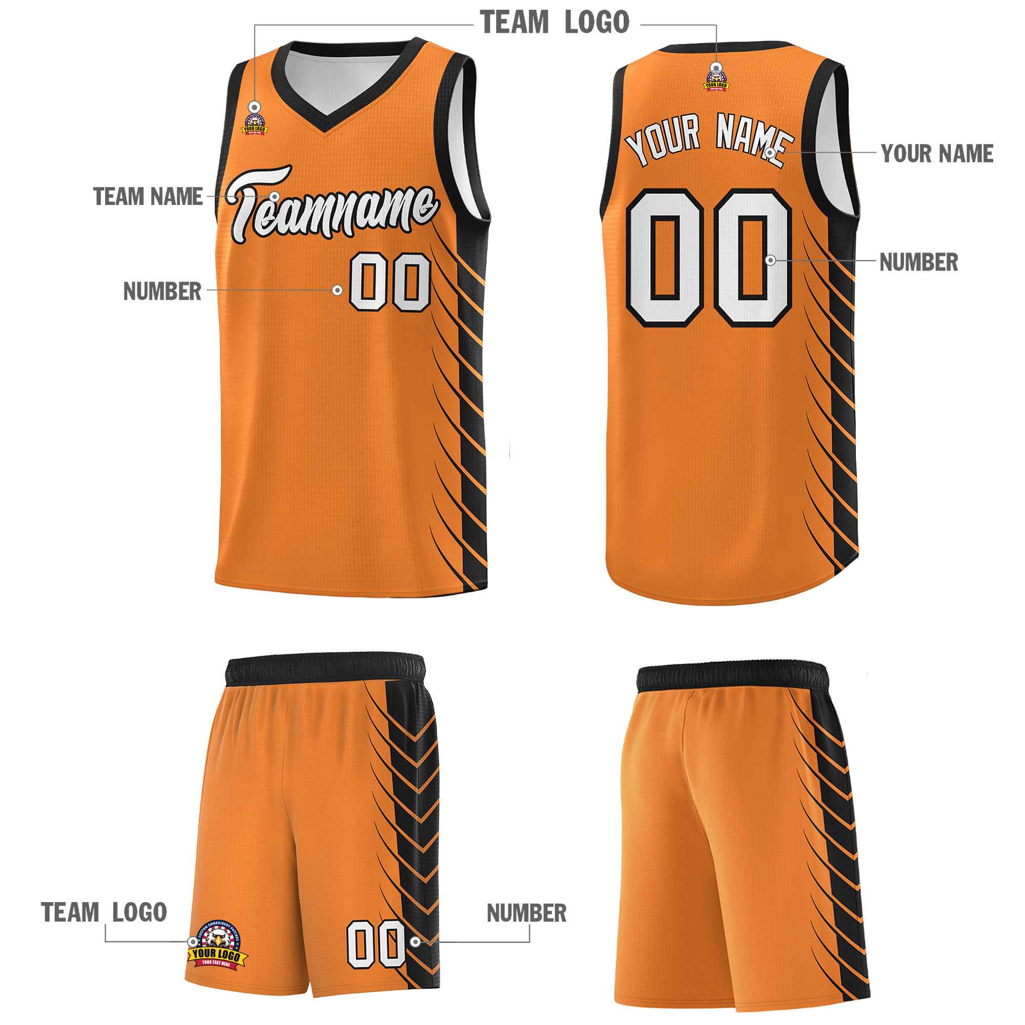 Custom Gold Orange Black Personalized Side Symmetrical Line Pattern Sports Uniform Basketball Jersey