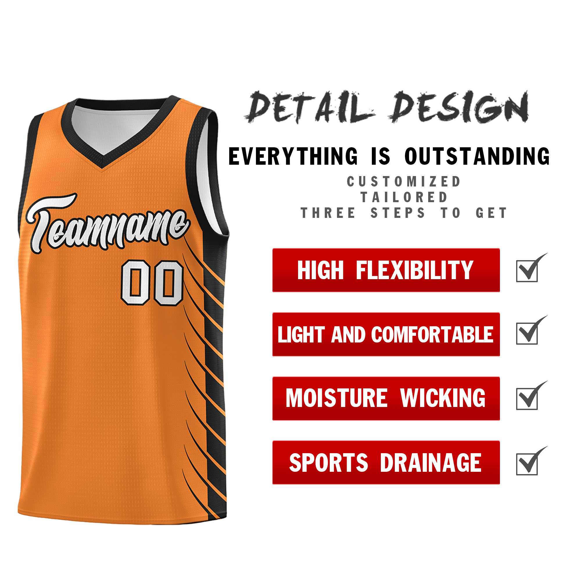 Custom Gold Orange Black Personalized Side Symmetrical Line Pattern Sports Uniform Basketball Jersey