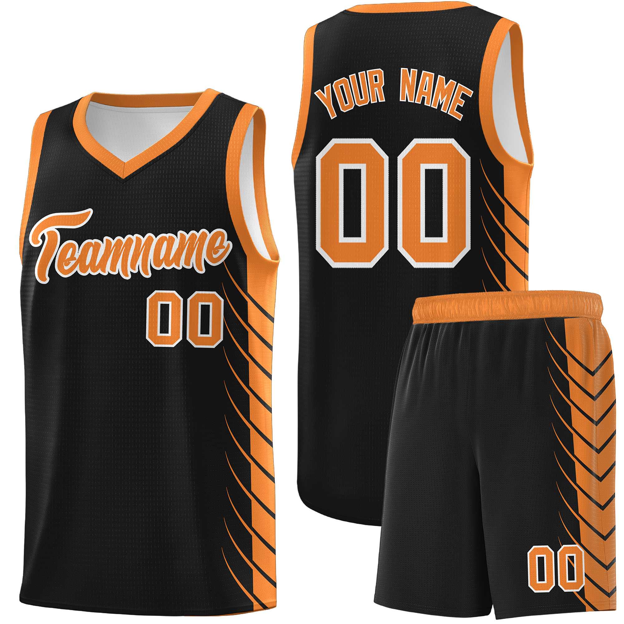 Custom Black Gold Orange Personalized Side Symmetrical Line Pattern Sports Uniform Basketball Jersey