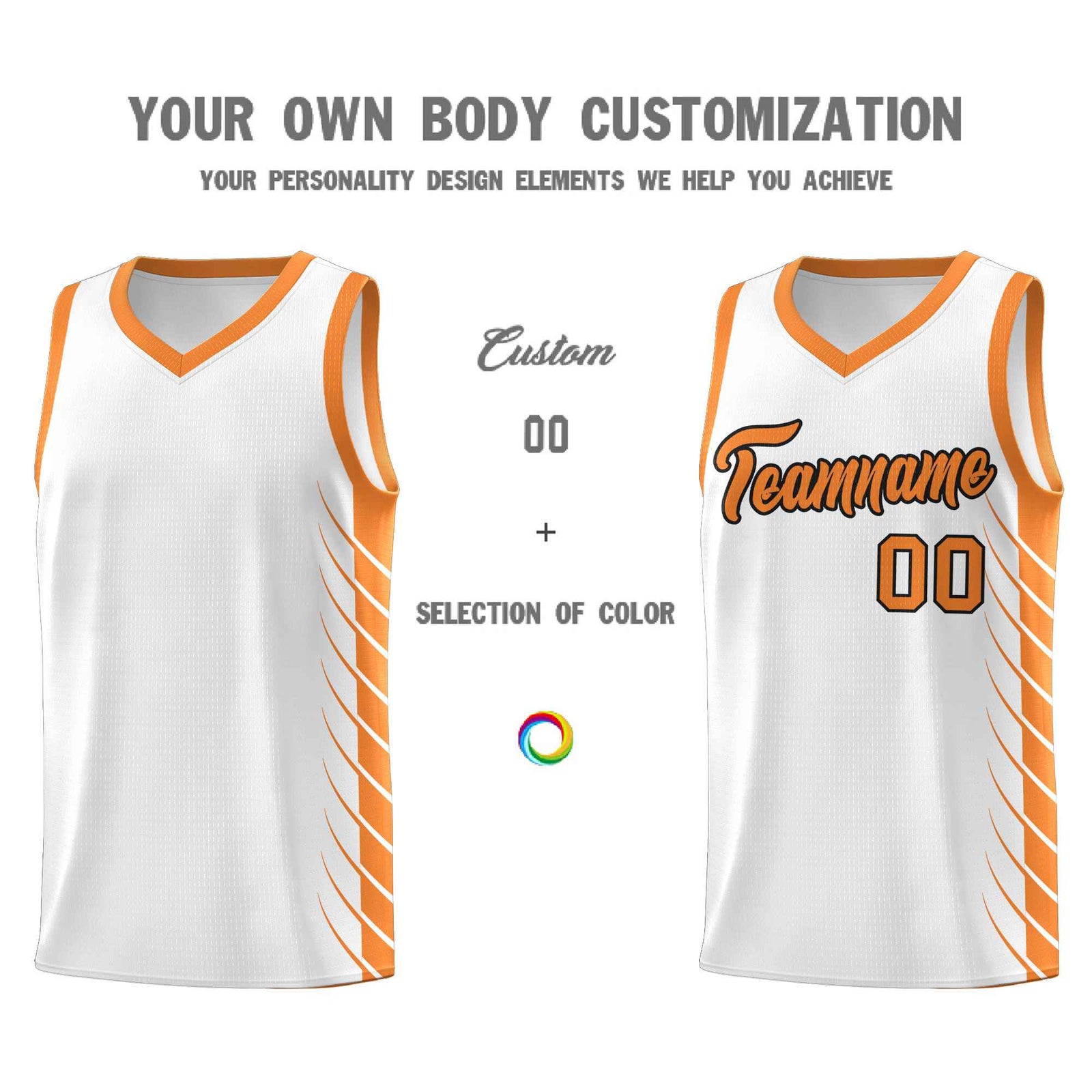 Custom White Gold Orange Personalized Side Symmetrical Line Pattern Sports Uniform Basketball Jersey