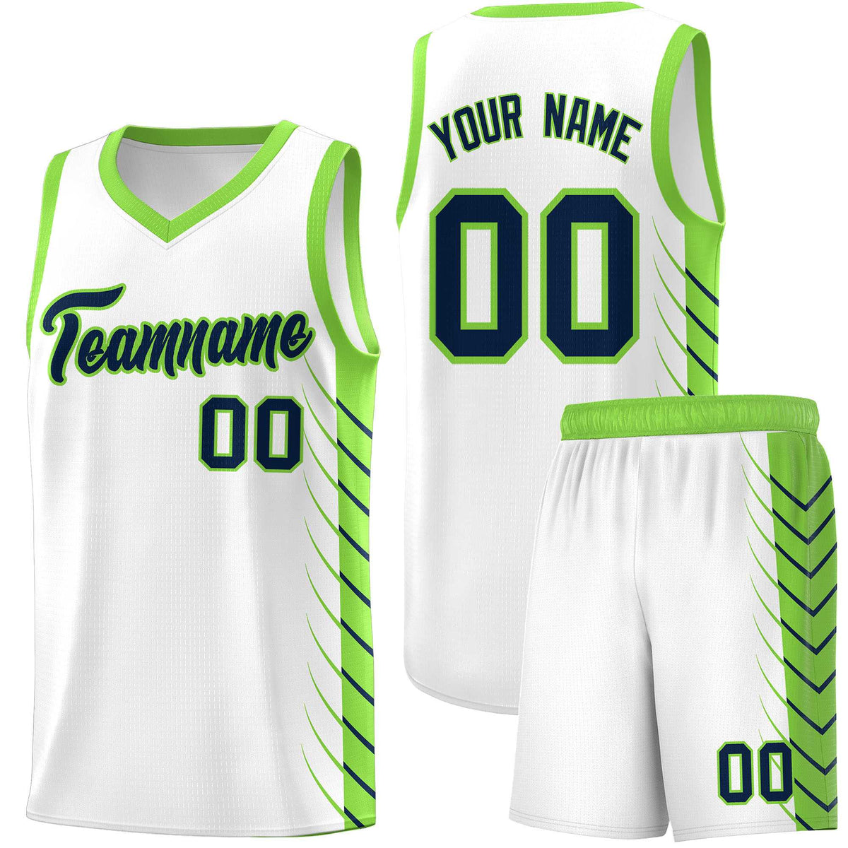 Custom White Fluorescent Green Personalized Side Symmetrical Line Pattern Sports Uniform Basketball Jersey