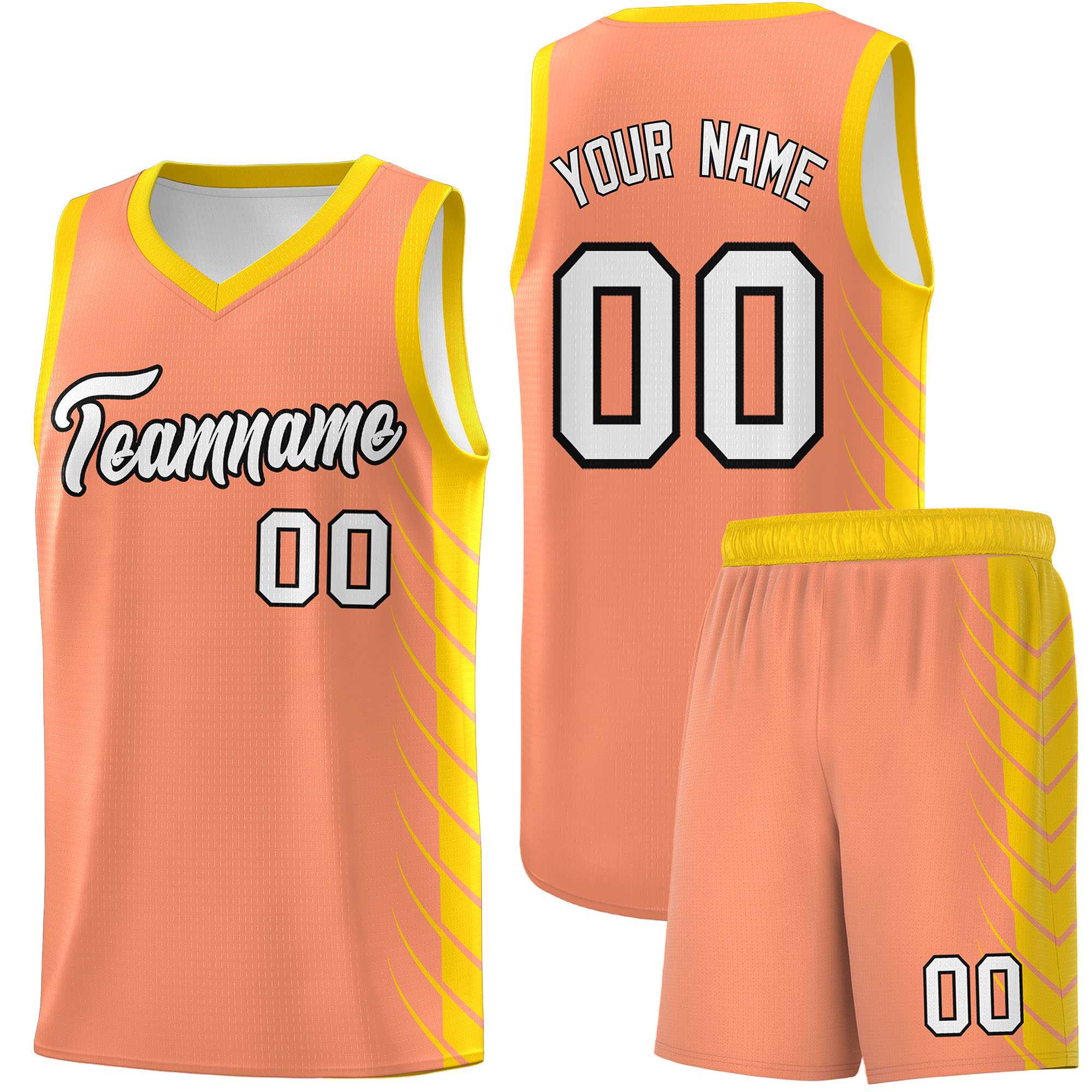 Custom Light Orange Gold Personalized Side Symmetrical Line Pattern Sports Uniform Basketball Jersey