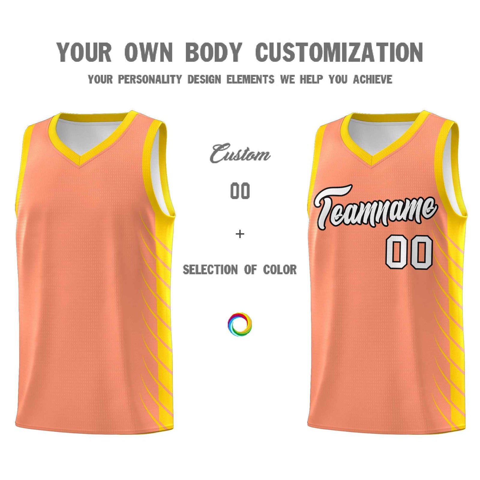 Custom Light Orange Gold Personalized Side Symmetrical Line Pattern Sports Uniform Basketball Jersey