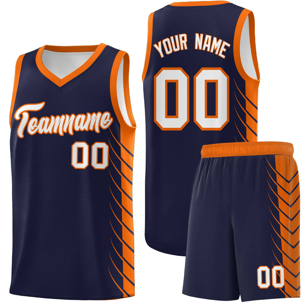 Custom Navy Orange Personalized Side Symmetrical Line Pattern Sports Uniform Basketball Jersey